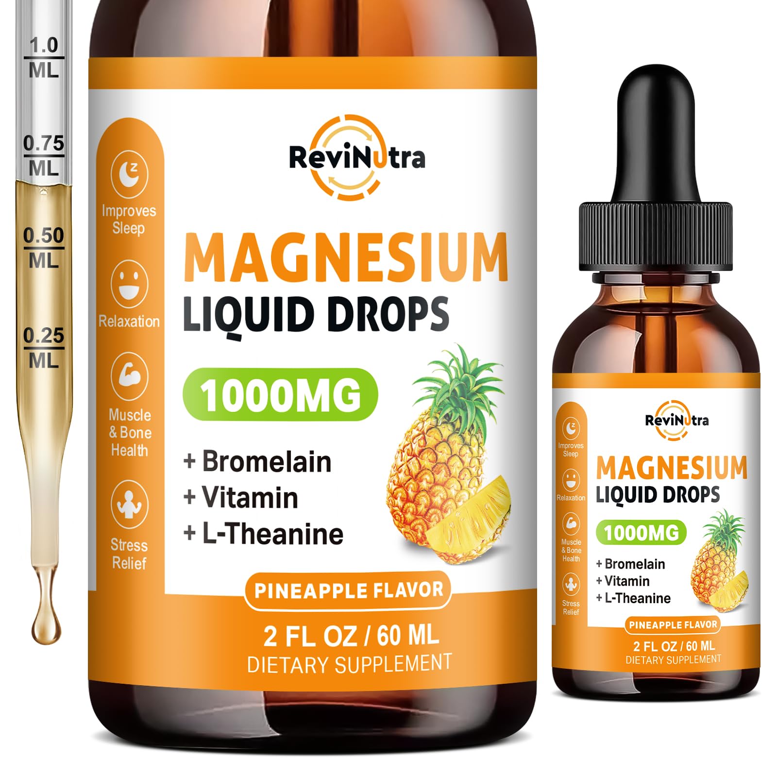 Magnesium Glycinate Liquid Drops, 1000mg of Liquid Magnesium Complex Supplement for Sleep, Nerve, Energy, Muscle, Bone, Calm & Digestion, High Absorption, 2 Fl Oz, Sugar-Free Pineapple Flavor ReviNutra buy supplements canada