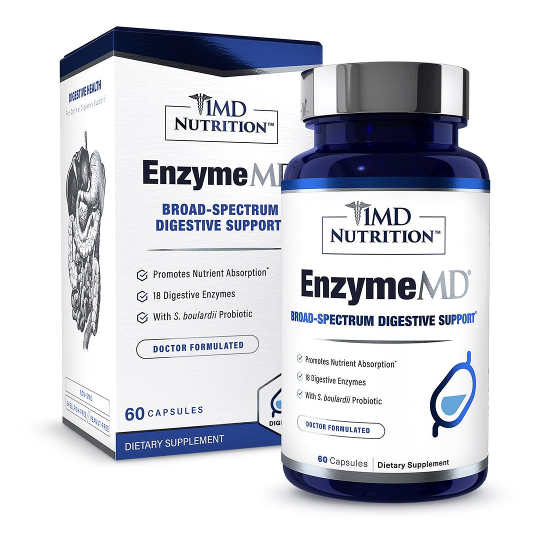 1MD Nutrition EnzymeMD - Digestive Enzymes Supplement - Doctor Formulated | 18 Plant-Based Enzymes - Gas & Bloating Support | 60 Capsules 1MD Nutrition buy supplements canada