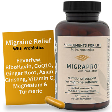 Dr. Munnerlyn MigraPro with Probiotics, Brain and Gut Health Support Supplement with Magnesium, Riboflavin, CoQ10, Ginger Root, Asian Ginseng, Vitamin C, Feverfew & Turmeric, Gluten Free, 90 Capsules Dr. Munnerlyn buy supplements canada