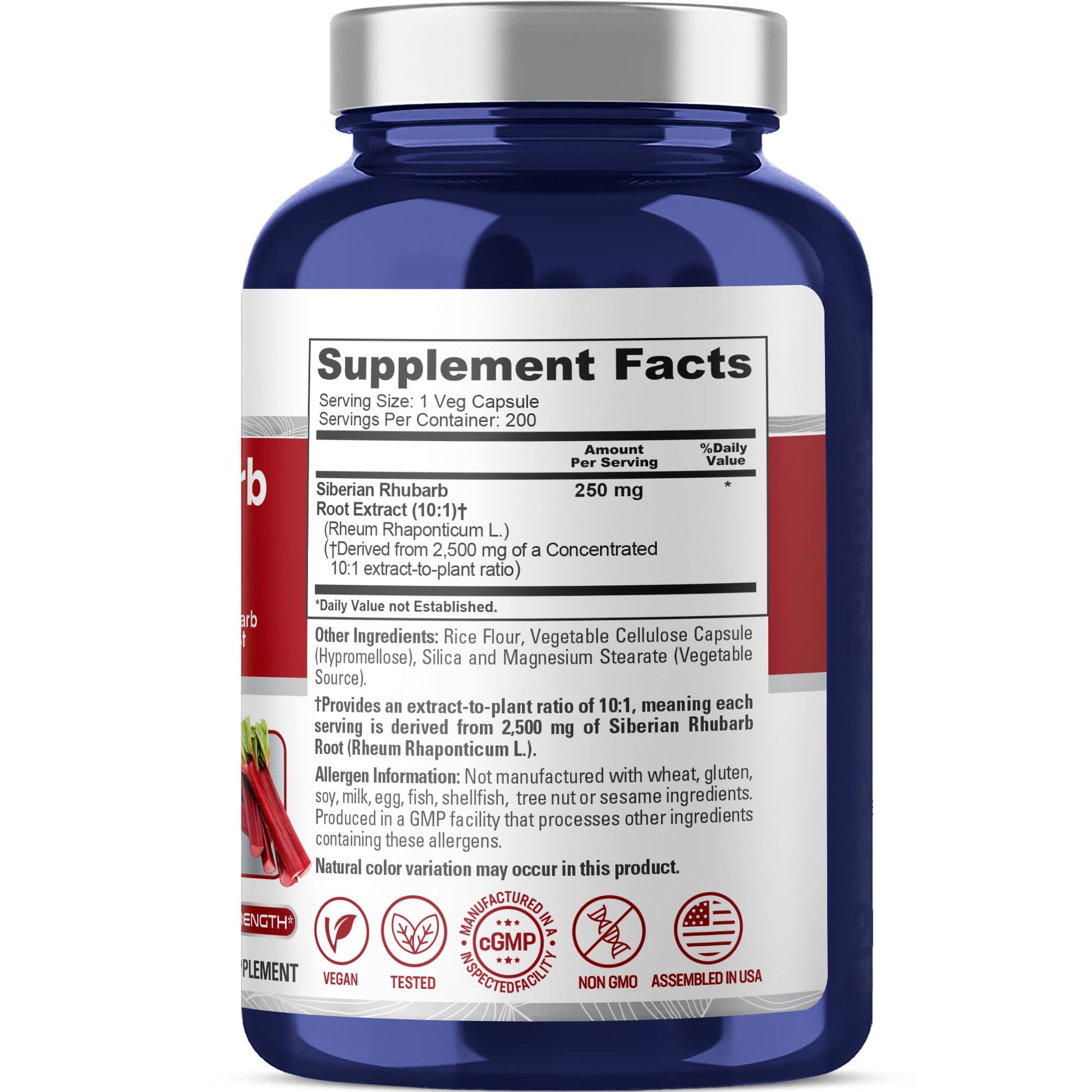 NusaPure Siberian Rhubarb 10:1 Extract, 250 mg Equivalent to 2,500mg - 200 Veggie Capsules (Vegetarian, Non-GMO, Vegan) NusaPure buy supplements canada