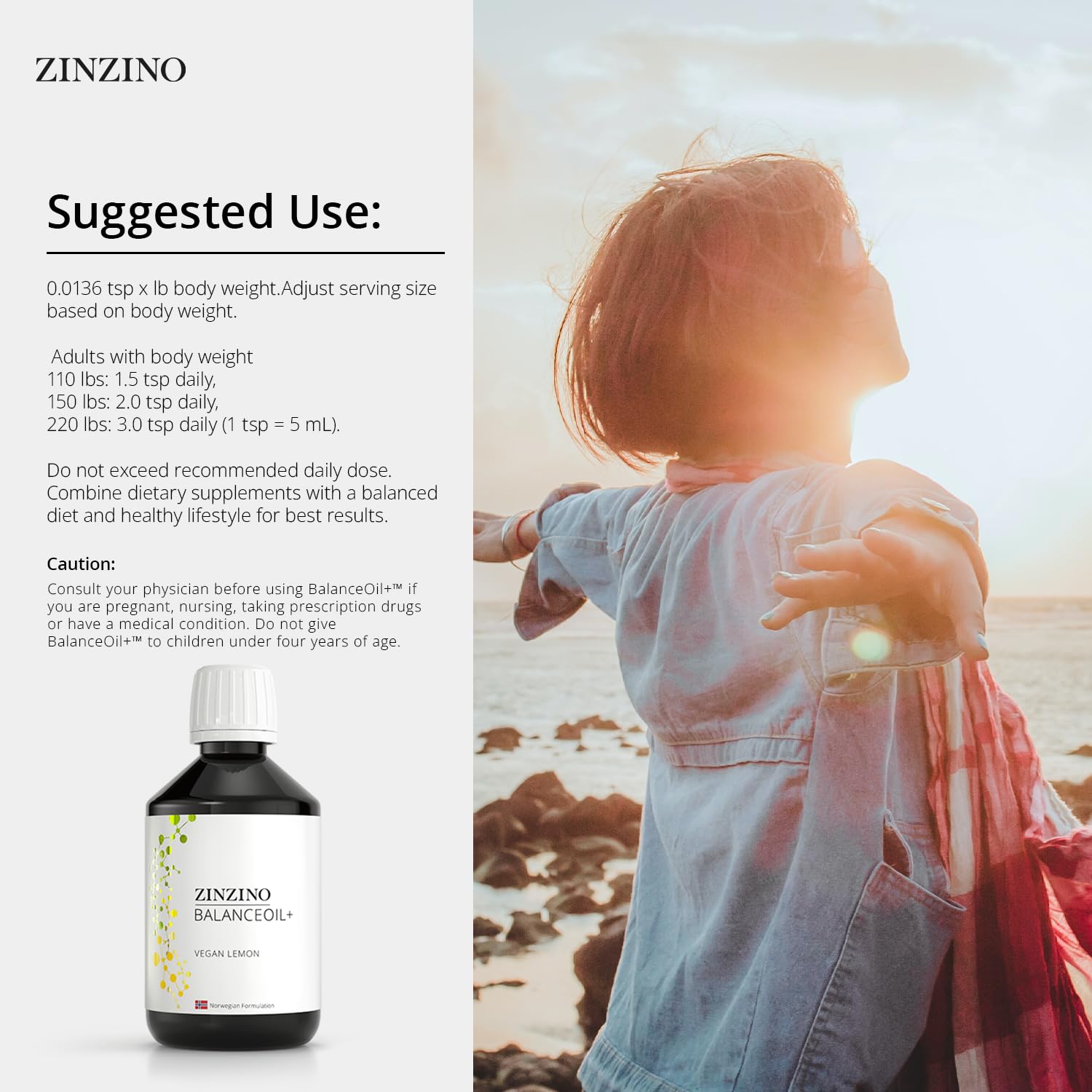 Zinzino - BalanceOil+ Vegan Lemon, Synergistic Blend with Marine Micro-Algae, Olive Oil, Ahiflower Seed Oil, Vegan Vitamin D3-300 ml ZINZINO buy supplements canada