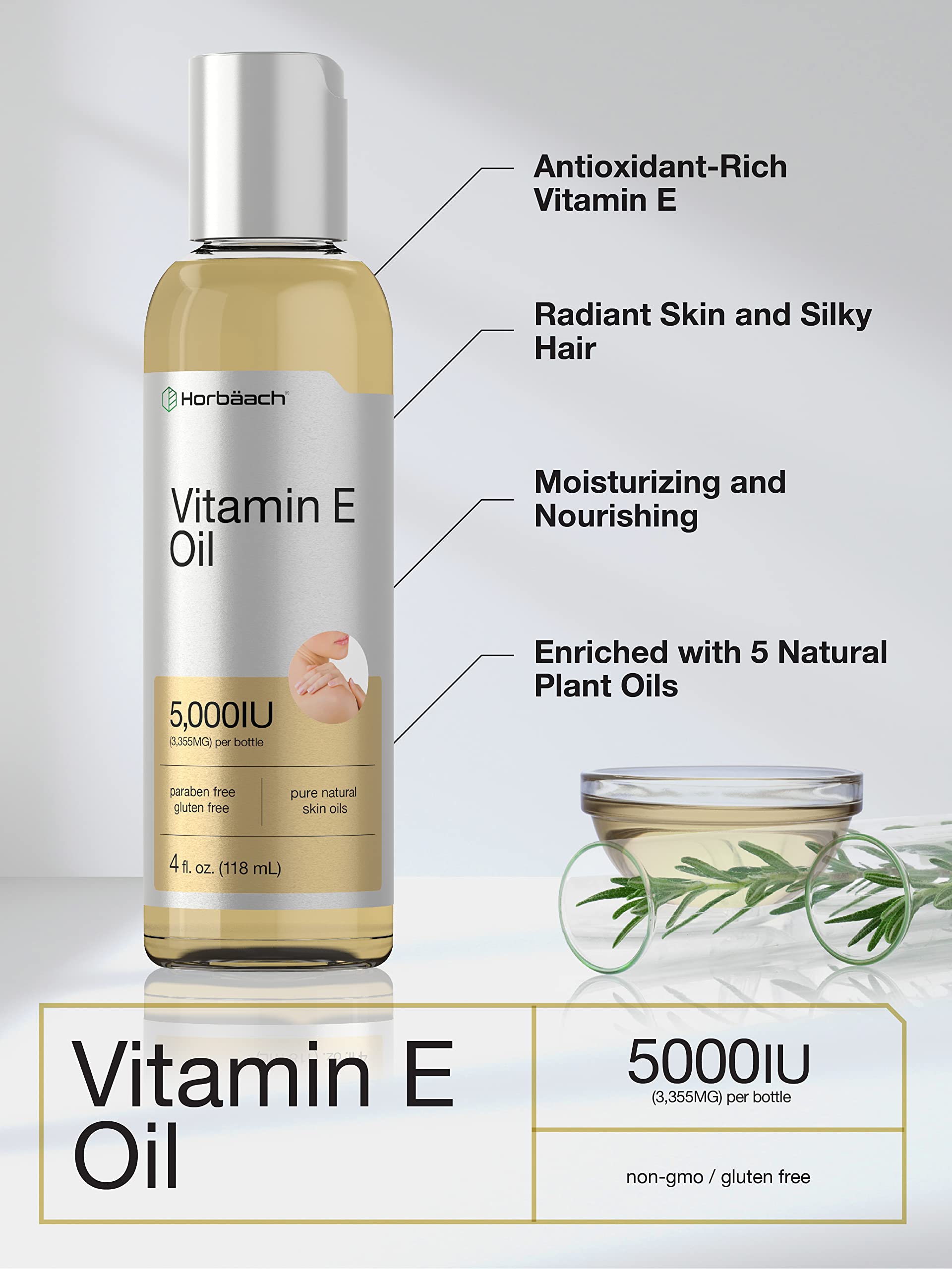 Vitamin E Oil | 5000 IU | 8 oz (2 x 4oz) Value Pack | for Skin, Hair, Face & Body | Vegetarian Horbäach buy supplements canada
