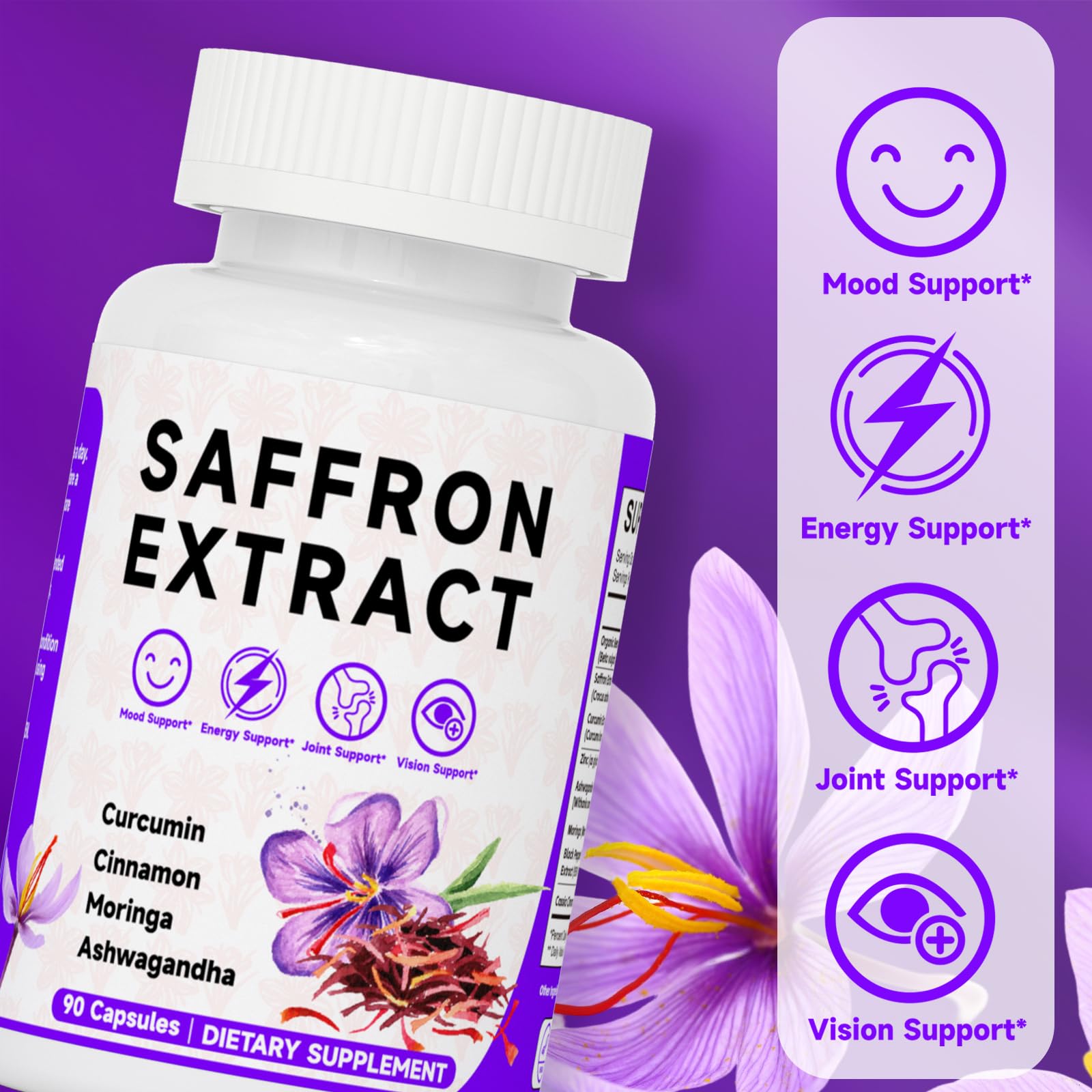 Happy Saffron Supplements, 100mg Saffron Extract, Saffron Blend with Turmeric & Ashwagandha, Supports Mood, Focus, and Energy Boost, 90 Capsules Mosslly buy supplements canada