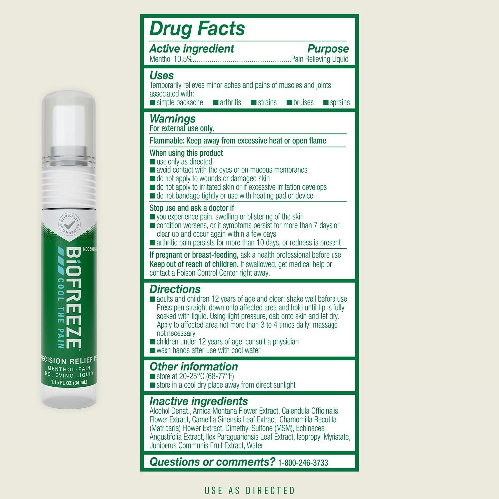Biofreeze Precision Pain Relief Pen, Arthritis Pain Reliever, Mess-Free Cooling Joint Pain Relief, Menthol Pain Relief Liquid 1.15 Fl Oz Biofreeze buy supplements canada