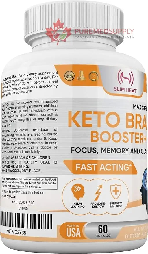 Keto Brain Booster - Brain Supplement - Focus, Concentration, Memory Neuro Supplement for Women & Men - Supports Learning, Energy, Immunity - All Natural, Non GMO, Made in USA - 60 Capsules Slim Heat buy supplements canada