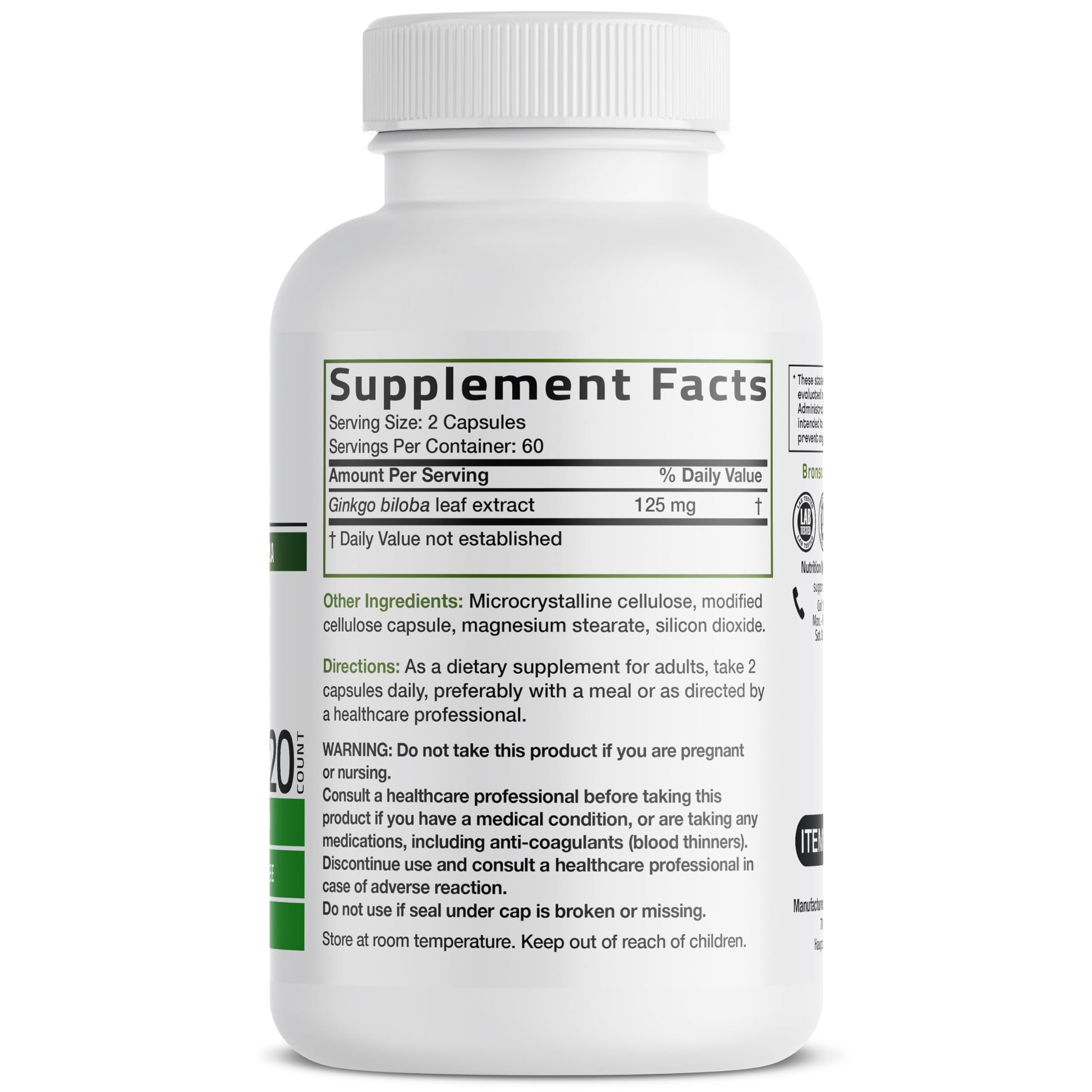 Bronson Ginkgo Biloba Extra Strength Supports Brain Function & Memory Support, 120 Vegetarian Capsules Bronson buy supplements canada