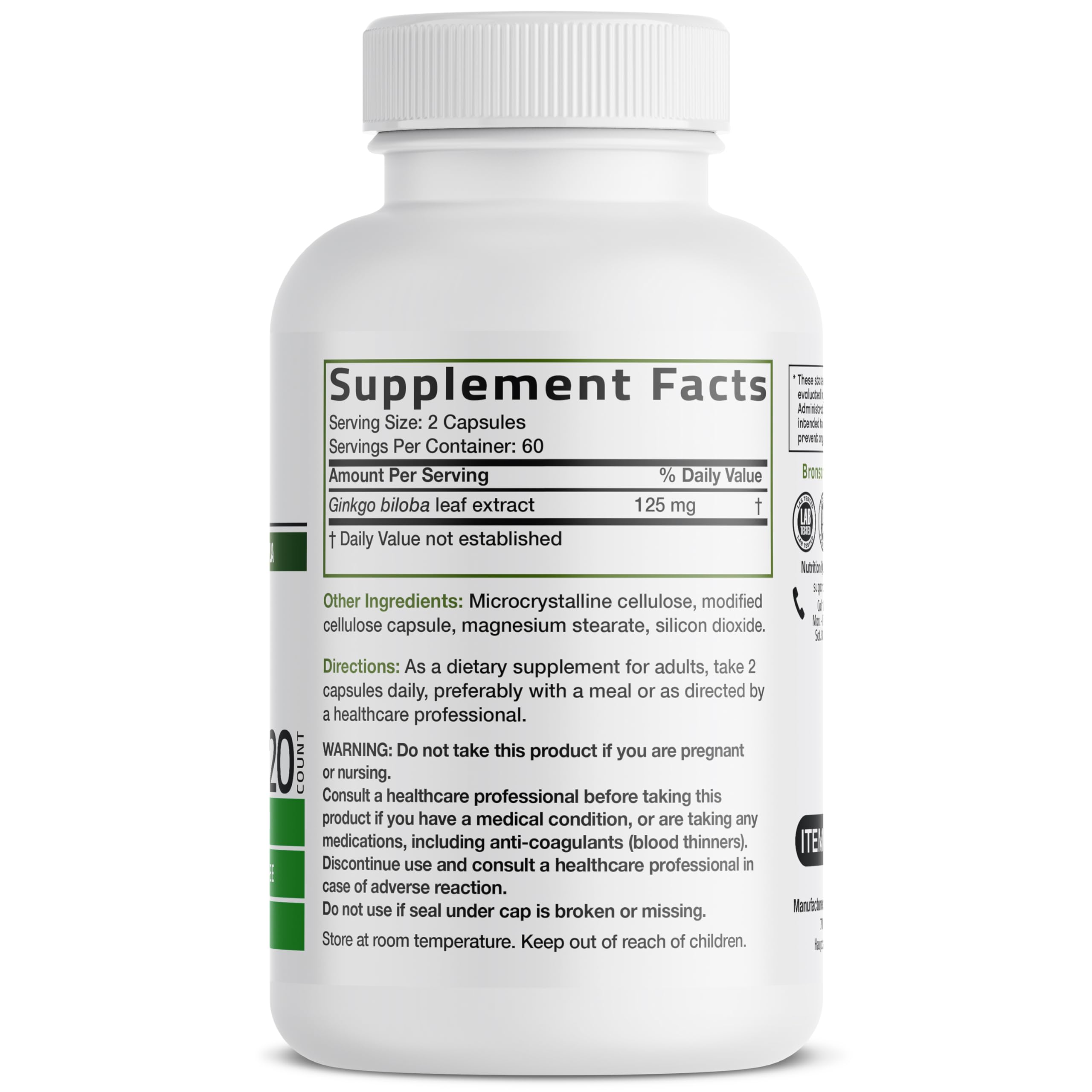 Bronson Ginkgo Biloba Extra Strength Supports Brain Function & Memory Support, 120 Vegetarian Capsules Bronson buy supplements canada