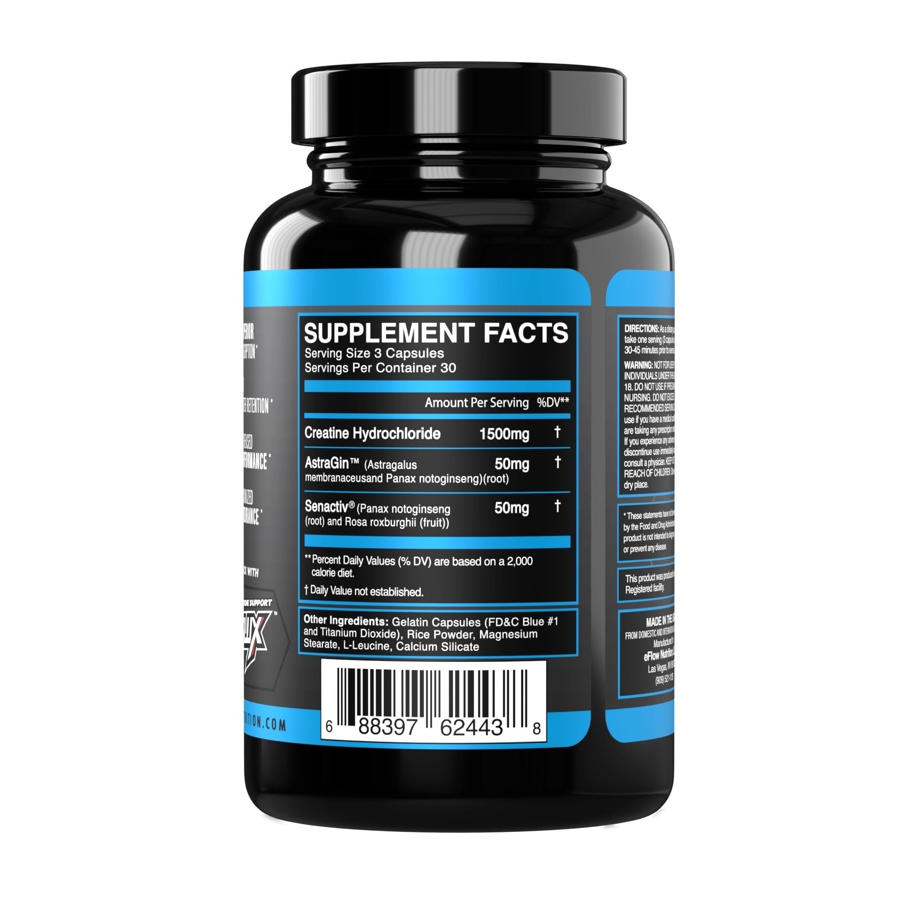 eFlow Creatine Capsules, HCL Creatine Pills - Creatine Supplement for Men & Women, Muscle Builder, Endurance, Strength, with AstraGin and Senactiv (1500mg, 90 Capsules) eFlow Nutrition buy supplements canada