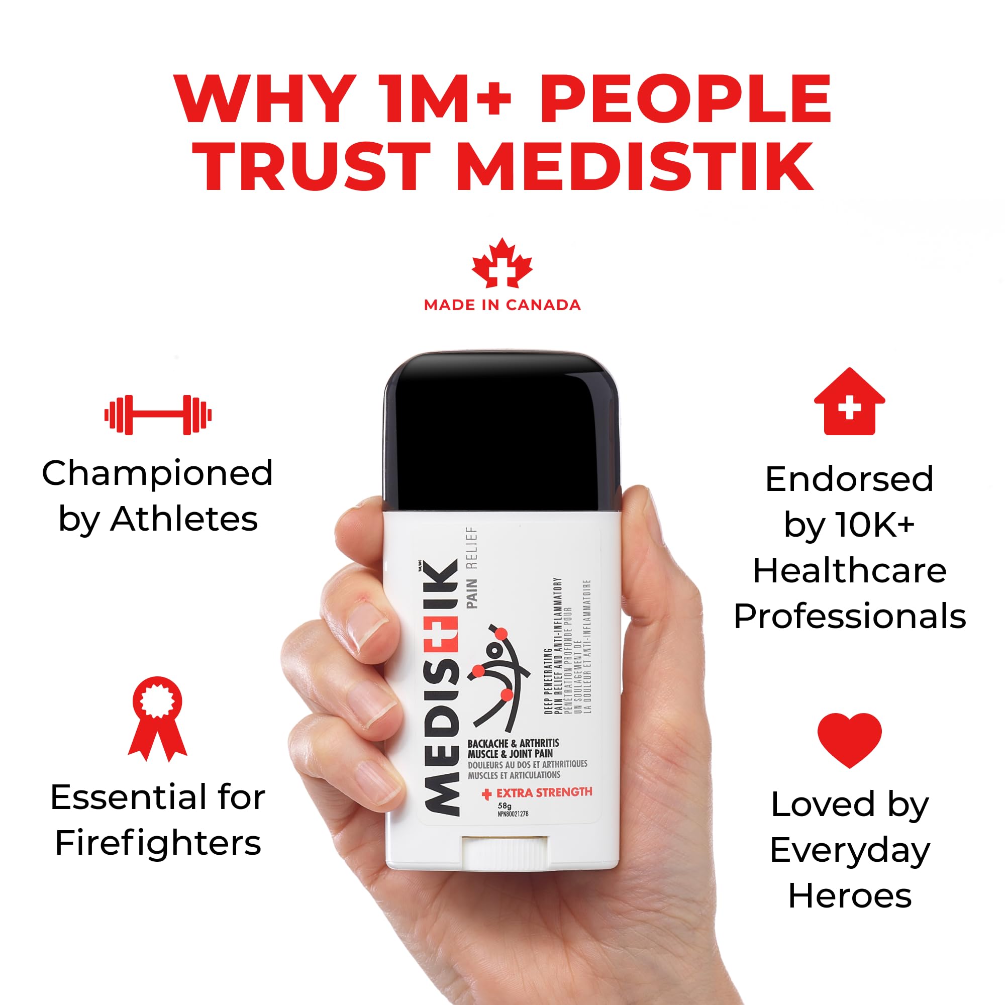 Medistik Extra Strength Pain Relief Stick. Long Lasting Topical Pain Reliever for Backache, Muscle & Joint Pain, 58g (One Pack) Medistik buy supplements canada