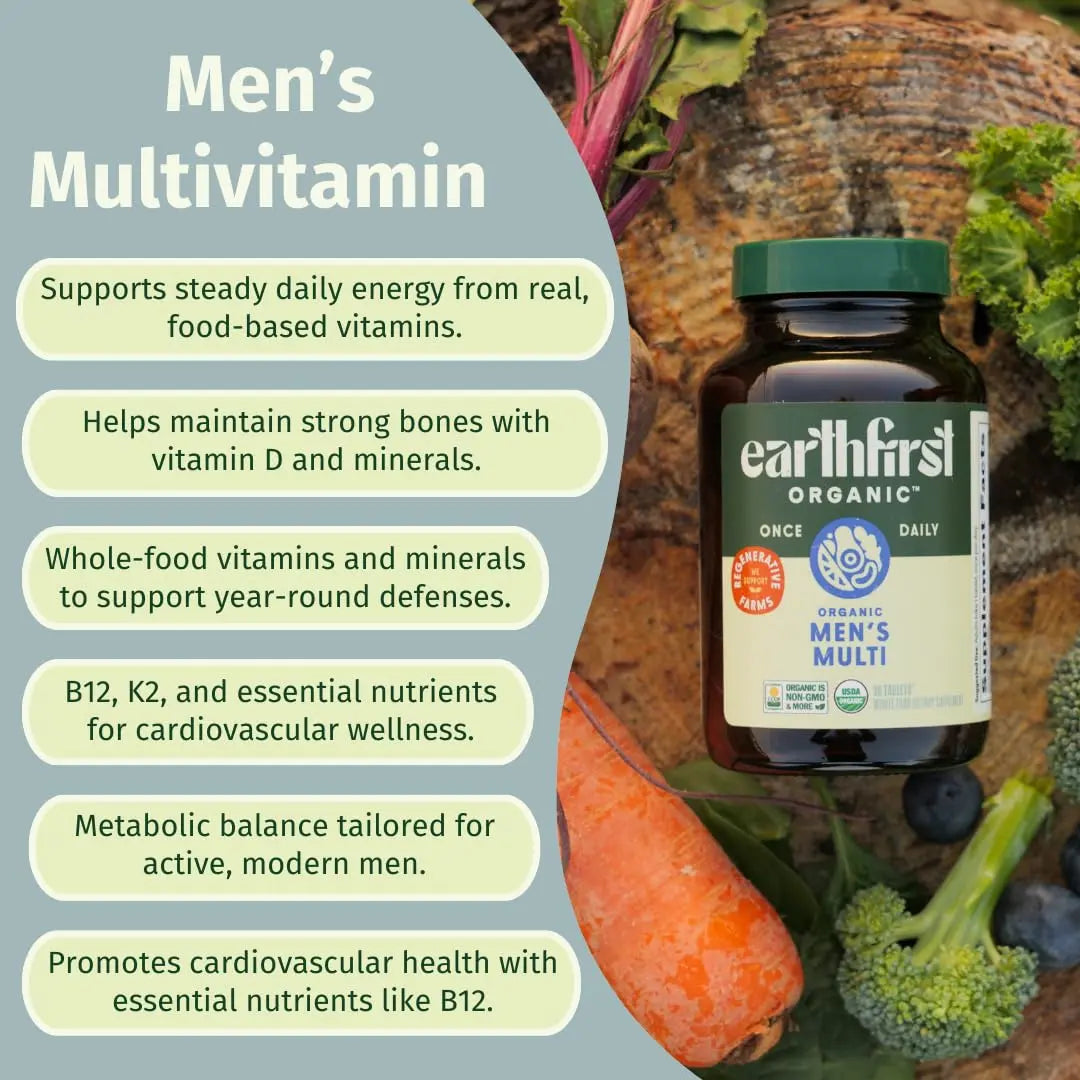 EarthFirst Organic Men’s Multi Once Daily, Whole-Food Multivitamin with 19 Vitamins & Minerals for Energy, Heart, Bone Strength EarthFirst Organic buy supplements canada