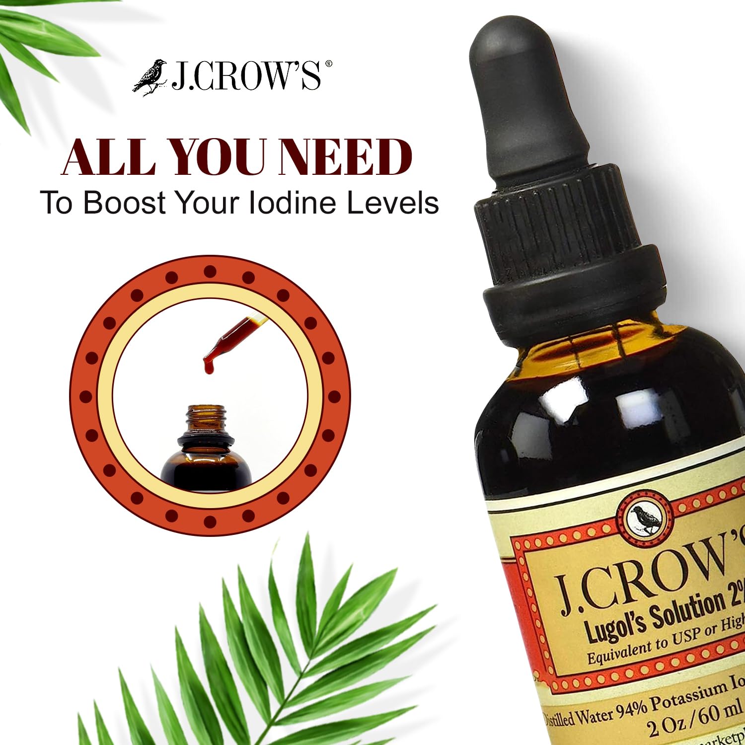 J.CROW'S® Lugol's Solution of Iodine 2% 2 oz (1 Bottle) – Premium Iodine & Potassium Iodide Liquid, Gluten J. CROW'S buy supplements canada