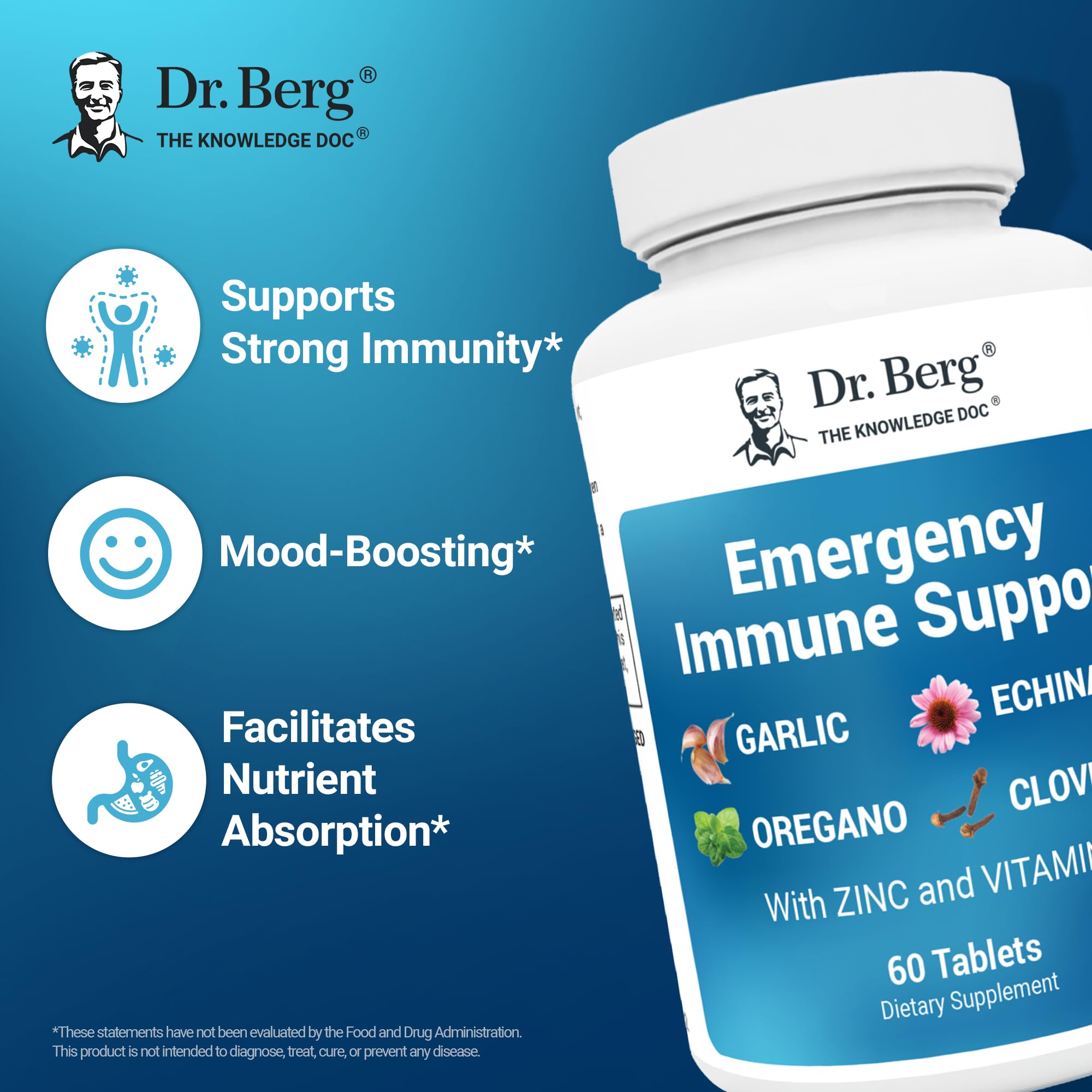 Dr. Berg Emergency Immune Support w/Echinacea - Potent Blend of Herbal Extracts (Warning: Strong Herbal Smells) - Immune Support Supplement Includes 2,000 IUs of Vitamin D & 10mg of Zinc - 60 Tablets Dr. Berg Nutritionals buy supplements canada