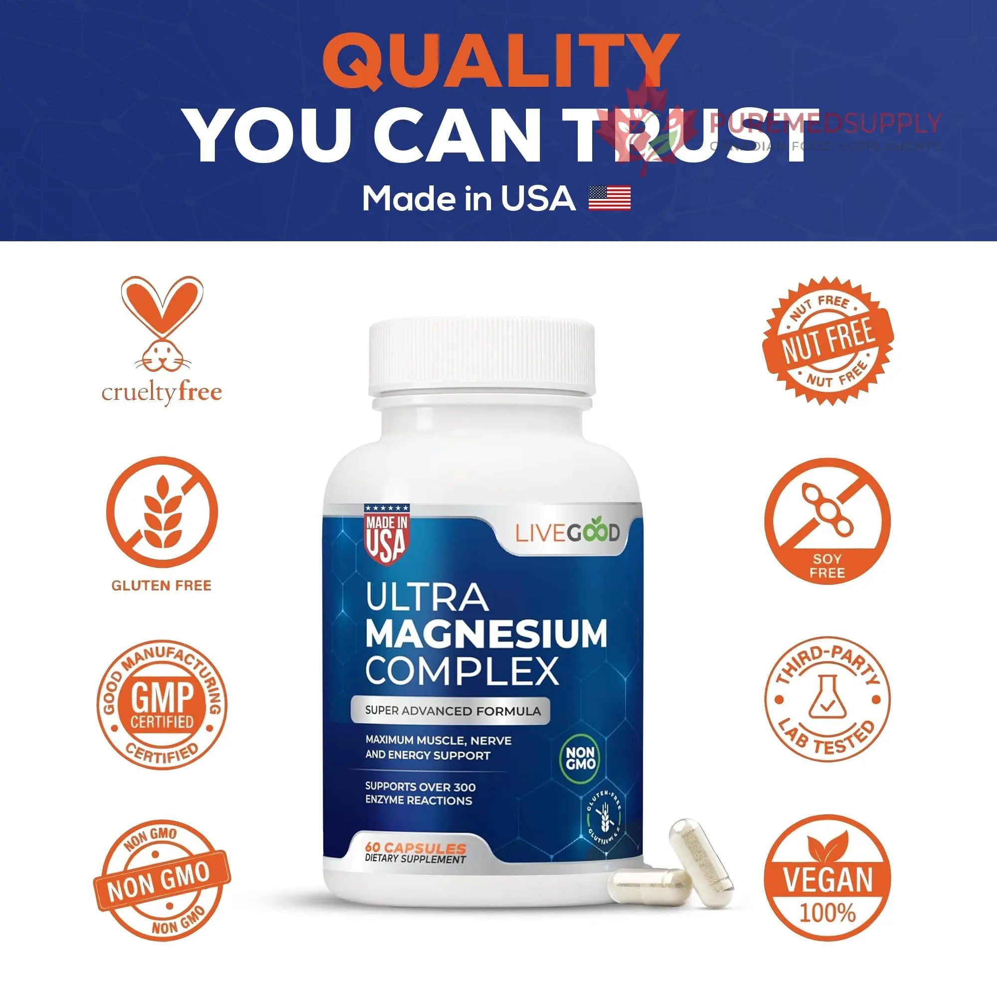LiveGood™ Ultra Magnesium Complex, Organic Magnesium Glycinate and Gluconate for Muscle Recovery, Nerve Support & Relief – High Absorption Supplement, Vegan, Non-GMO, Made in USA, 60 Capsules LIVEGOOD buy supplements canada