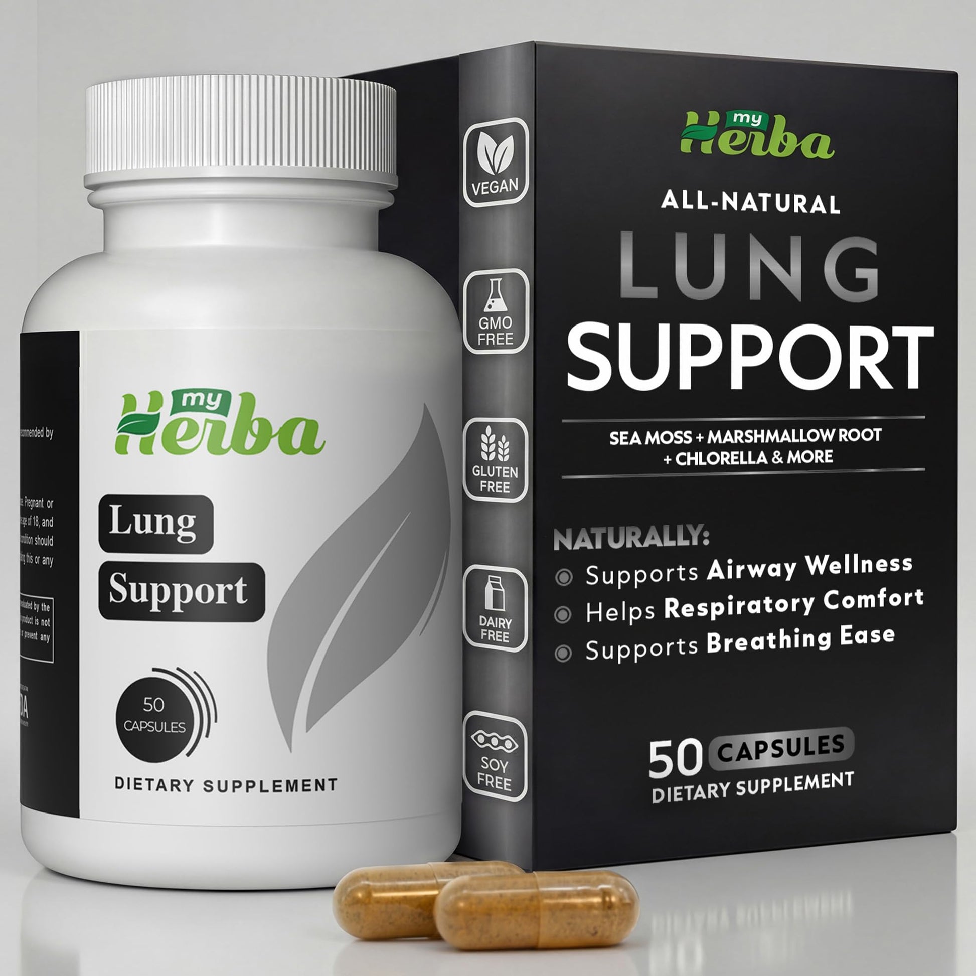 MyHerba Lung Support Supplement - Vegan Formula with Marshmallow Root, Chlorella, Ginkgo Biloba Leaf, Irish Sea Moss & PAU D’Arco - Deep Lung Cleanse, Detox and Immune Support for Adults, 50 Capsules MyHerba buy supplements canada