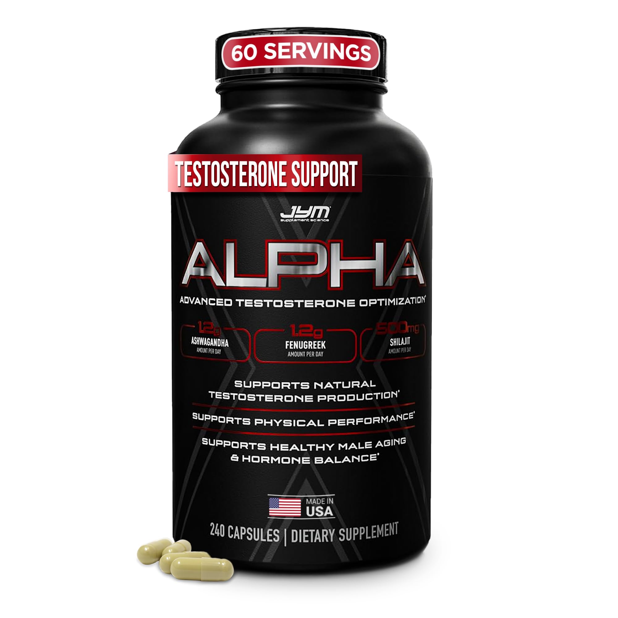 Alpha JYM X Advanced Booster - Vitality, Optimization, , Ashwagandha, Boron, , Fenugreek, Eurycoma, Damiana, Quercetin, DIM, JYM Supplemental Science (240 Capsules) JYM Supplement Science buy supplements canada