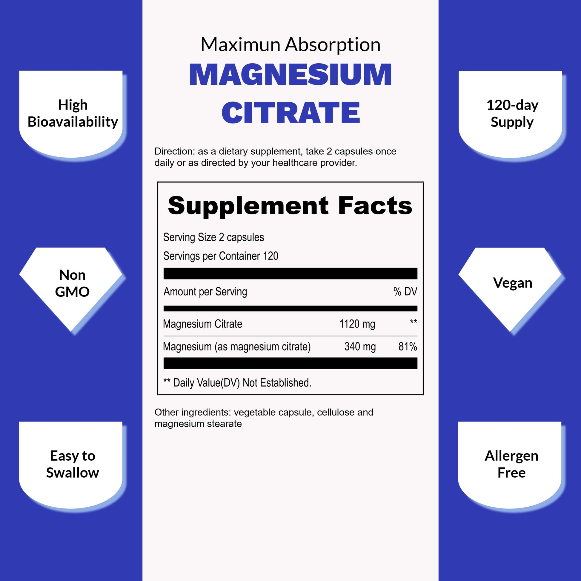 UpNourish Pure Magnesium Citrate (Citrato de Magnesio) 1120mg, 240 Capsules - High Absorption Magnesium Supplement for Women & Men - Natural Calm Magnesium for Constipation, Relax, Cramp Defense UpNourish buy supplements canada