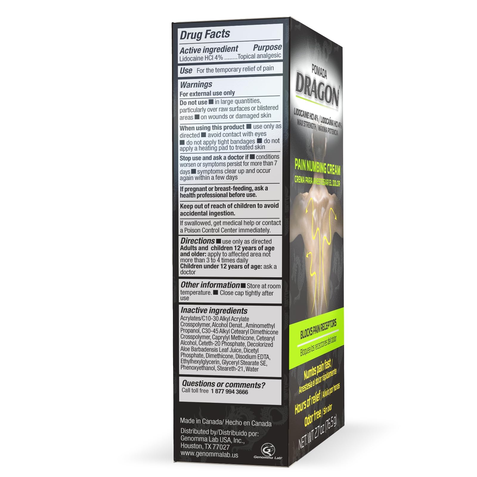 Dragon Numbing Cream Lidocaine 4% Maximum Strength Numbing Cream, Topical analgesic with Lidocaine for Muscle Relief, Pain Cream for Knees and Feet, 2.7 Oz DRAGON buy supplements canada
