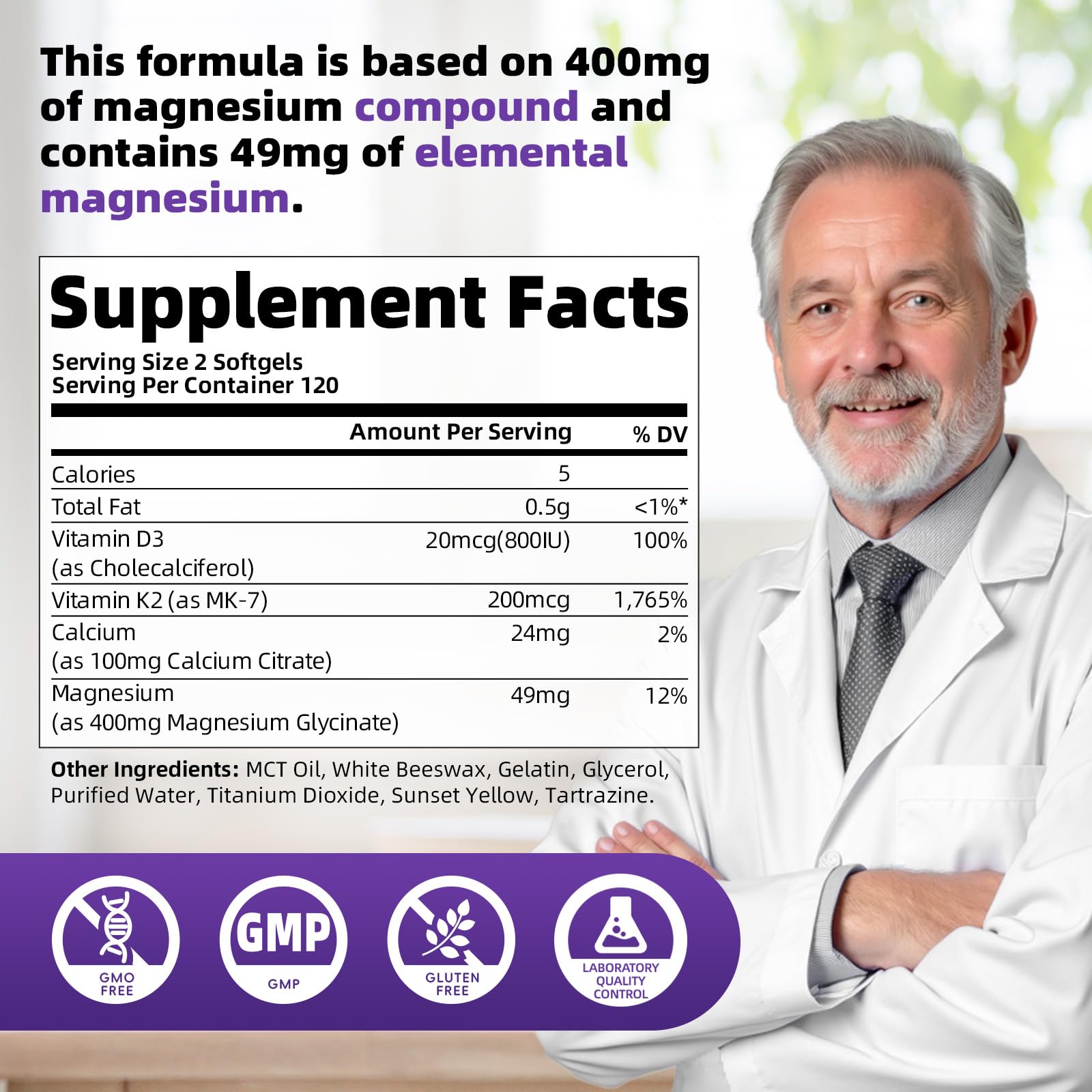 Magnesium Glycinate 400mg Softgels, Small Easy to Swallow High Absorption Magnesium Supplement, with Vitamin D3 & K2 for Sleep Relax Calm Muscle Bone* Health, 120 Gelcaps Alliwise buy supplements canada