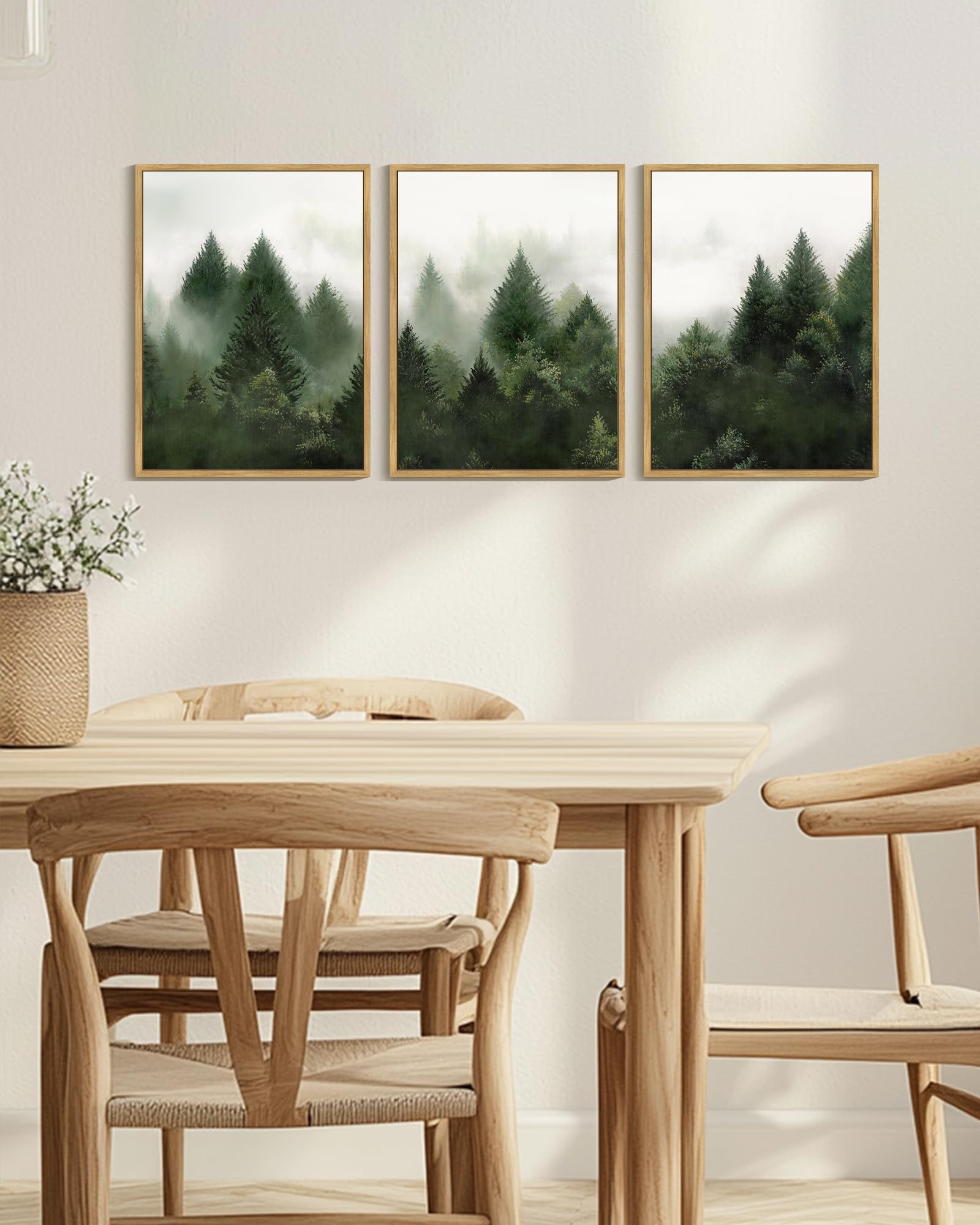 KUVIOKE Morden Green Fog Pine Tree Framed Canvas Wall Art Nature Nordic Forests Artwork Painting Bedroom Decor 12x16in (Natural Framed) KUVIOKE buy supplements canada