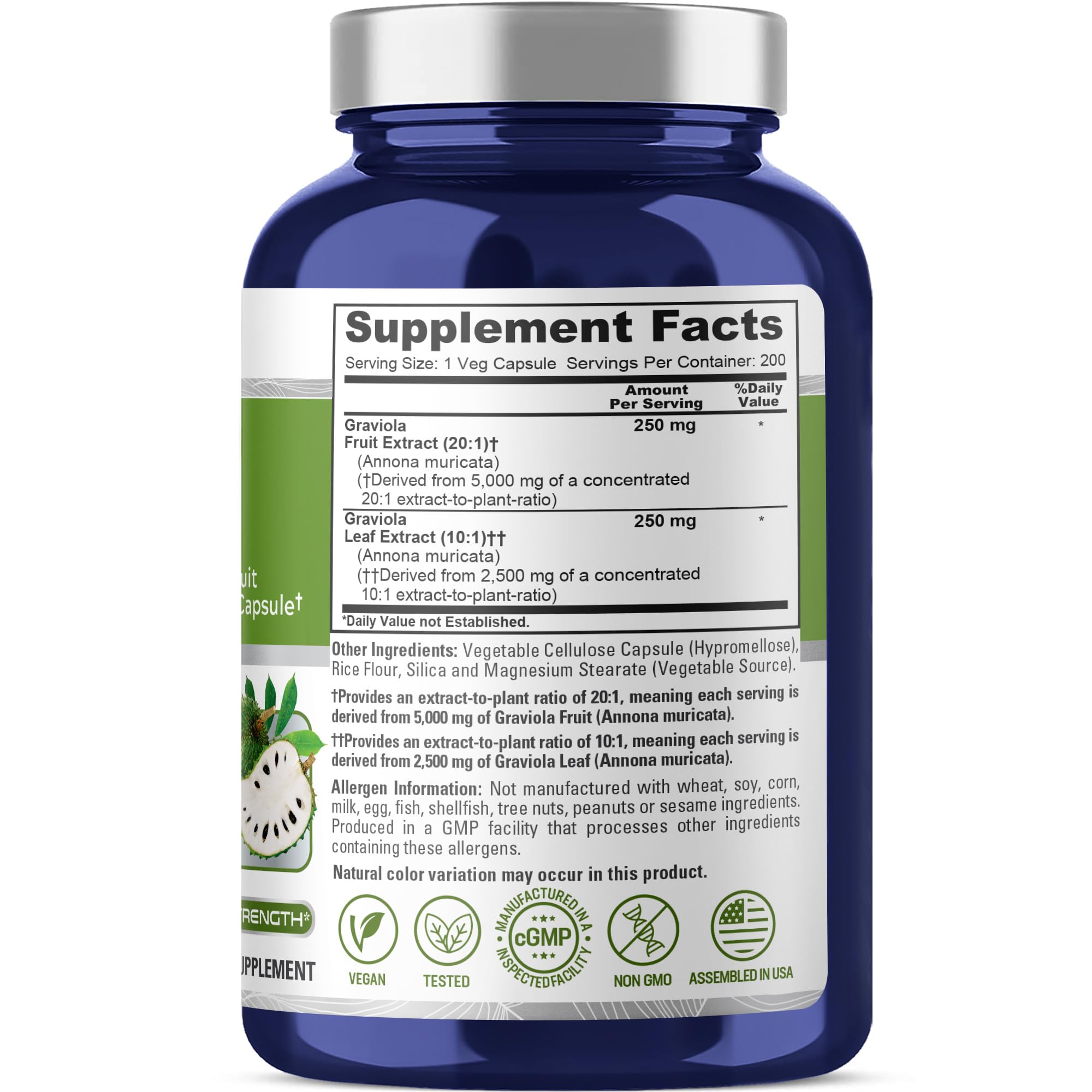 NusaPure Graviola 20:1 & 10:1 Extract - Suitable for Vegetarian/Vegan, Non- GMO - 7500 mg - 200 Capsules NusaPure buy supplements canada
