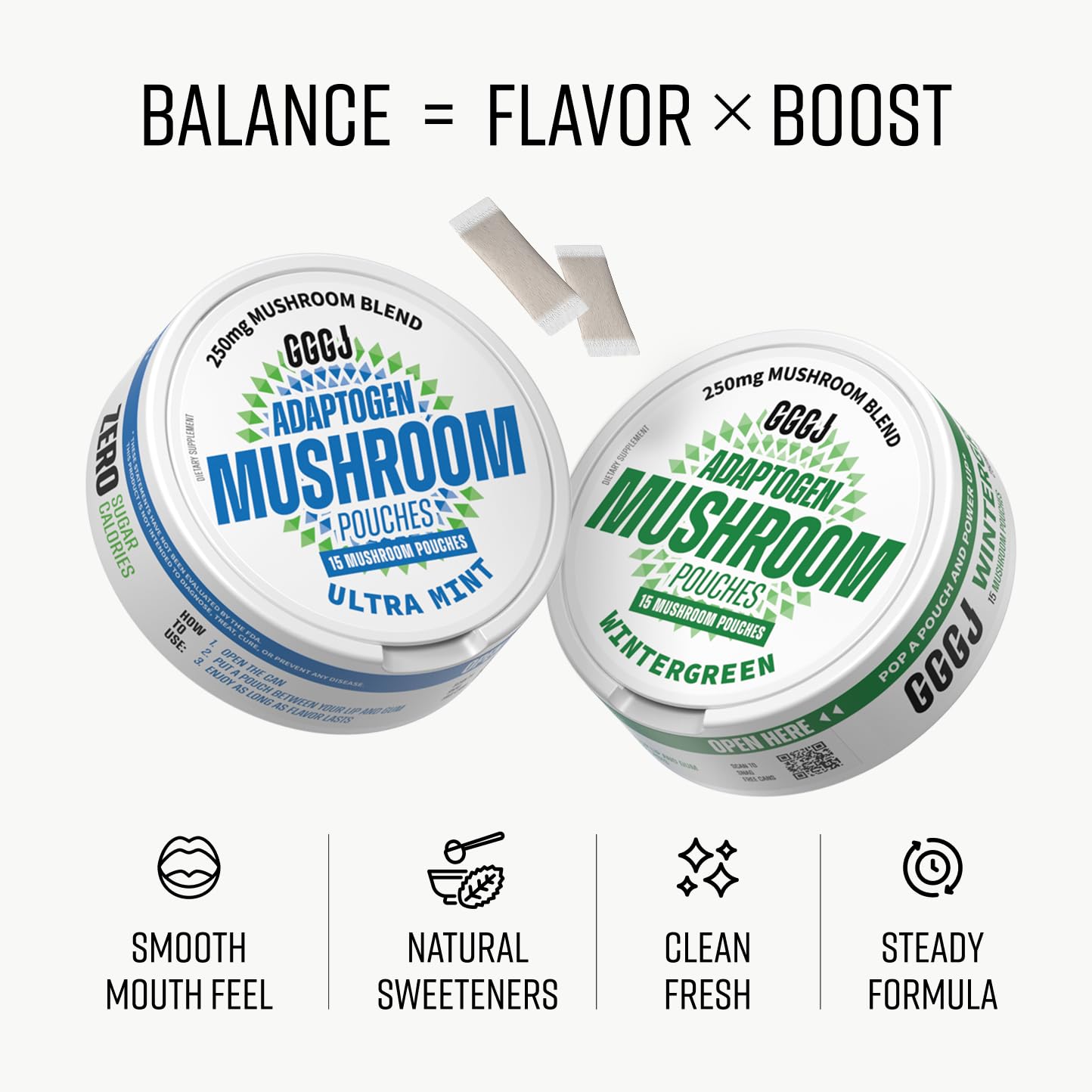 Adaptogen Mushroom Nootropic Pouches (4 Pack Bundle) - 250mg Mushroom Blend + 165mg Energy Blend, Nicotine Free & Caffeine Free, Ultra Pouch with Lion's Mane, Cordyceps, Reishi, Alpha-GPC, L-Theanine GGGJ buy supplements canada