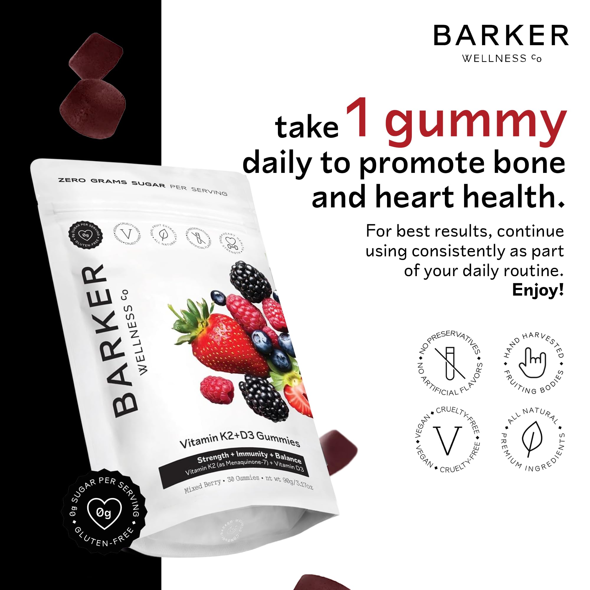 Barker Wellness D3 K2 Vitamin Gummies – Max Potency 6000IU D3 + 200mcg K2 for Strong Bones, Cardiovascular Wellness, Immune Support | Vegan, Sugar-Free, Delicious Mixed Berry | 30 Servings Barker Wellness Co buy supplements canada