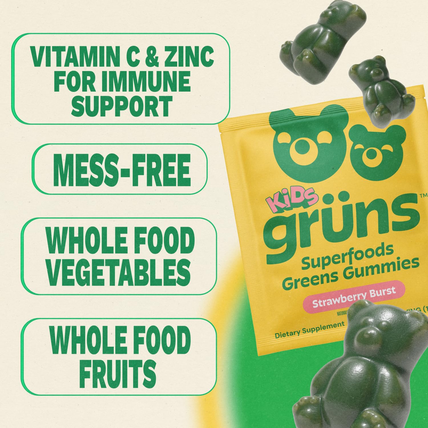 Gruns Multivitamin for Kids, Super Greens Gummies, Superfood Gummy Bears with 20+ Vitamins & Minerals, Spirulina, Chlorella, Alfalfa, Prebiotics Fiber for Digestive Health Grüns buy supplements canada
