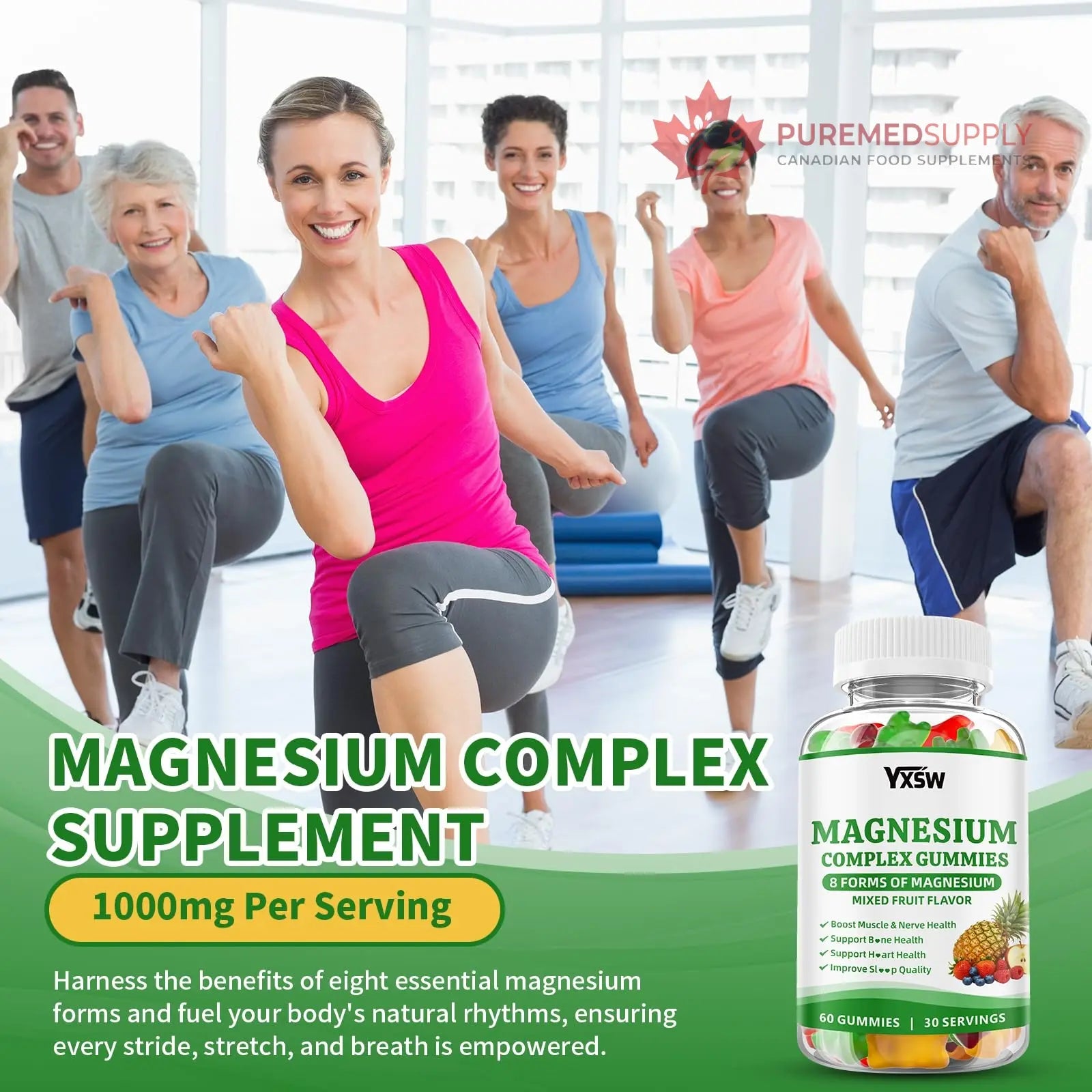 Magnesium Complex Gummies 8 Elemental 1000mg - Magnesium Glycinate, Citrate, Malate, Taurate, Supports Bones, Muscle, Nerve Health, for Women & Men, Vegan Non-GMO, Mixed Flavors, 60 Count YXSW buy supplements canada