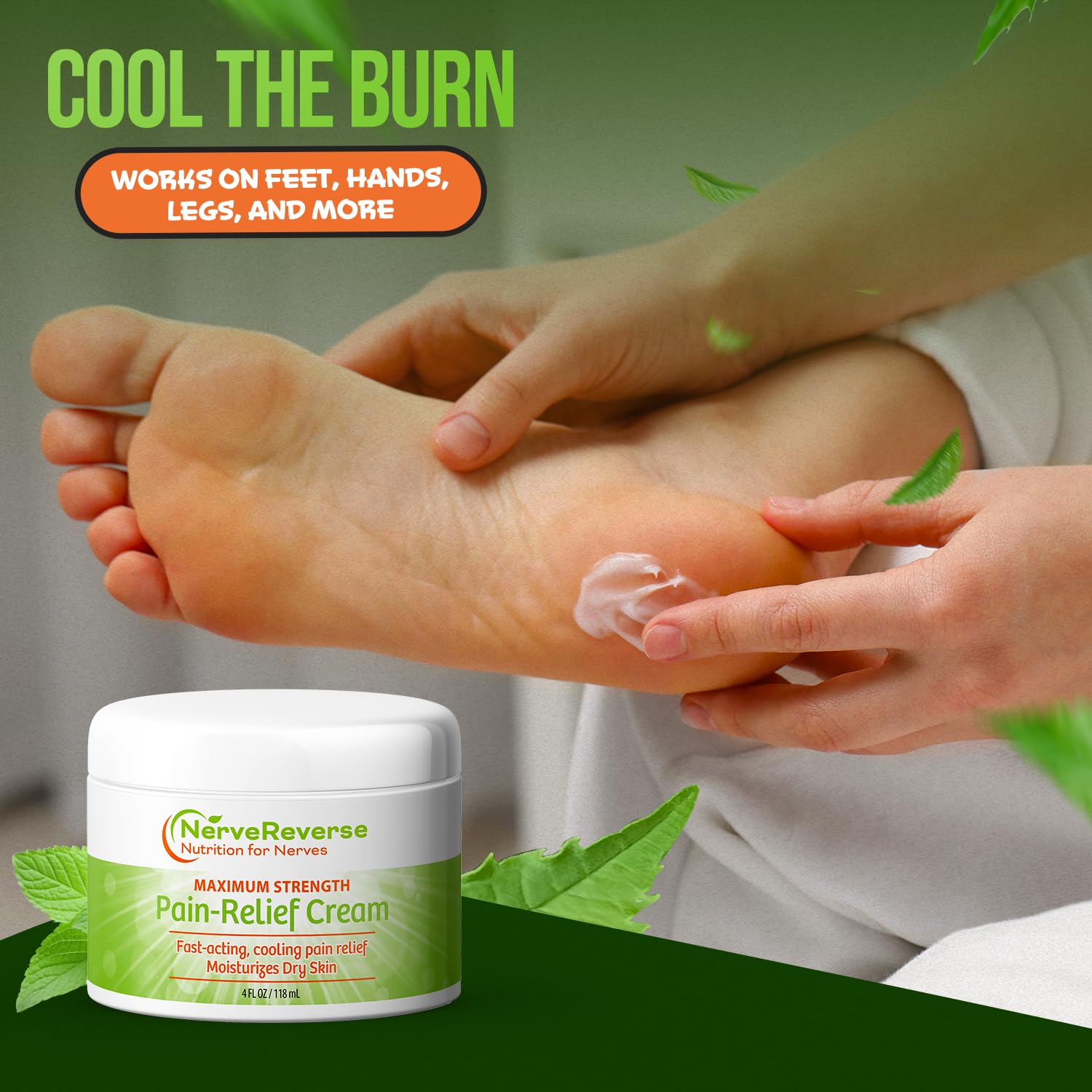 NerveReverse - Neuropathy Pain Relief Cream for feet, Hands, Legs Toes. Large 4 OZ. JAR. Fast-Acting, Maximum Strength Cream with 4% Menthol, MSM, L-Carnitine, L-Arginine, Vitamin E, Vitamin B6 NERVEREVERSE NUTRITION FOR NERVES buy supplements canada