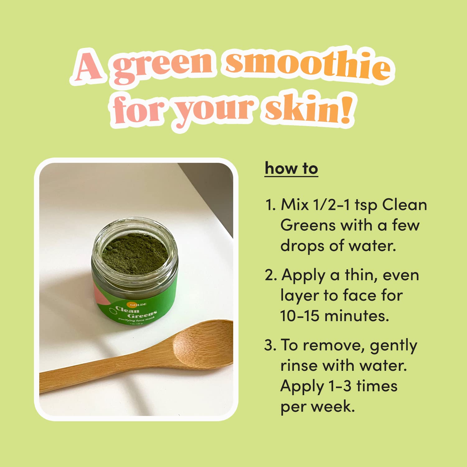 GOLDE - Clean Greens Superfood Face Mask - Made w/Chlorella & Spirulina - Great for Acne Prone, Oily & Dry Skin, Hydrating - Gentle Cleanser - Vegan - Aluminum-Free - 30g Jar GOLDE buy supplements canada