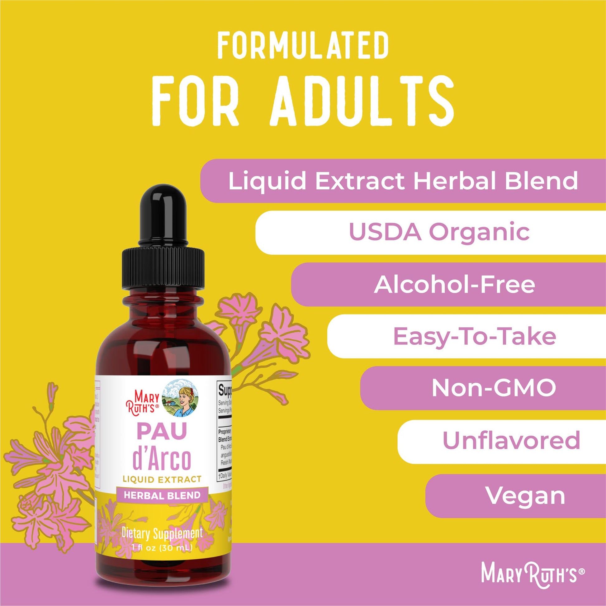 MaryRuth Organics PAU D'Arco Herbal Blend | Reishi Mushroom | Echinacea angustifolia Root | Usnea Lichen | Thyme Leaf | Vegan | Non-GMO Project Verified | Gluten Free | 30 Servings | 1 Fl Oz MARYRUTH'S buy supplements canada