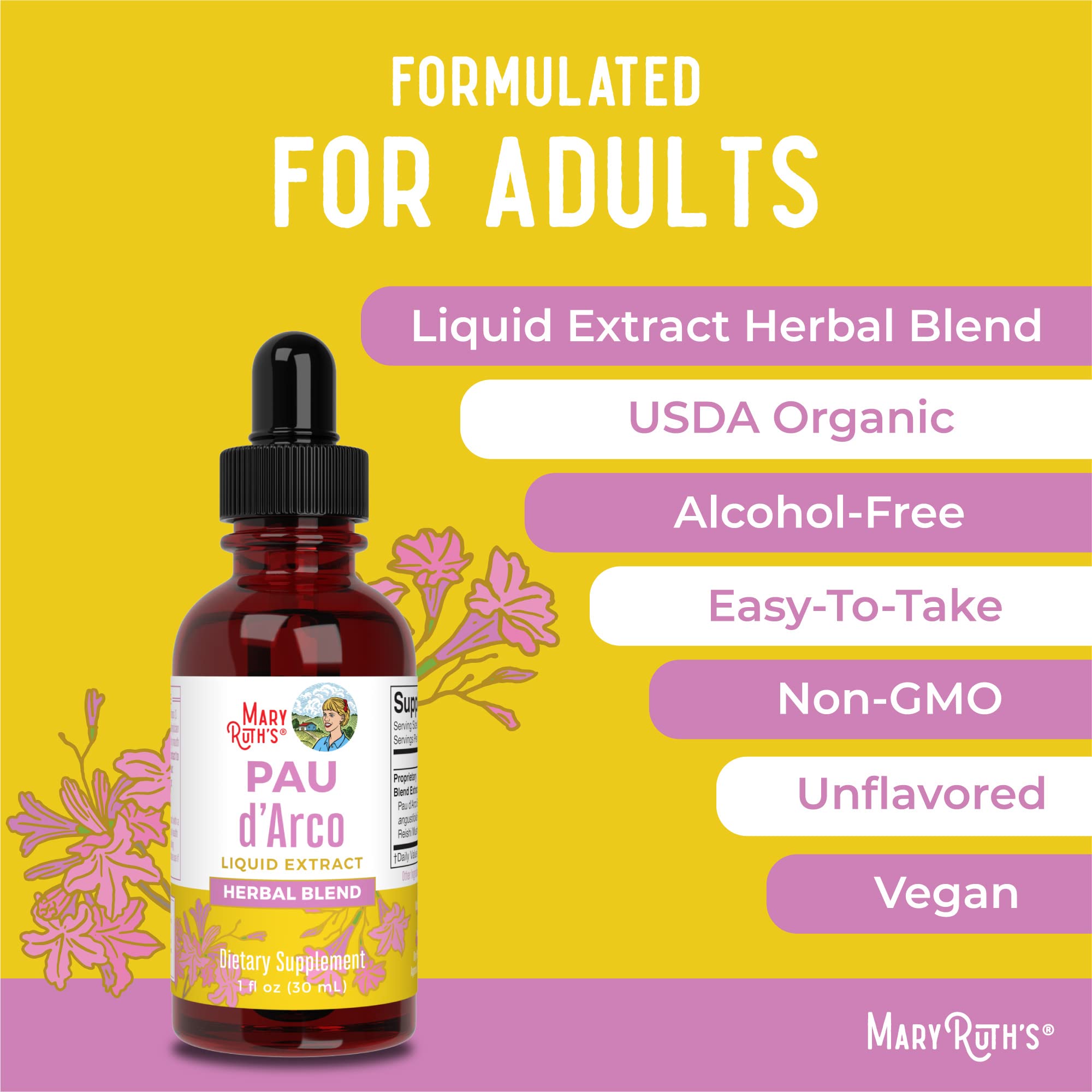 MaryRuth Organics PAU D'Arco Herbal Blend | Reishi Mushroom | Echinacea angustifolia Root | Usnea Lichen | Thyme Leaf | Vegan | Non-GMO Project Verified | Gluten Free | 30 Servings | 1 Fl Oz MARYRUTH'S buy supplements canada