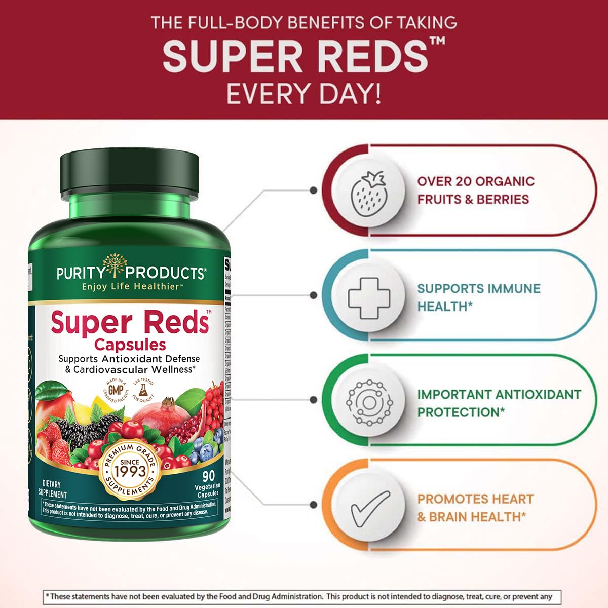 Purity Products Super Reds Capsules Formula (20+ Organic Super Fruits and Berries) Certified Organic Phytonutrients - 90 Capsules Purity Products buy supplements canada