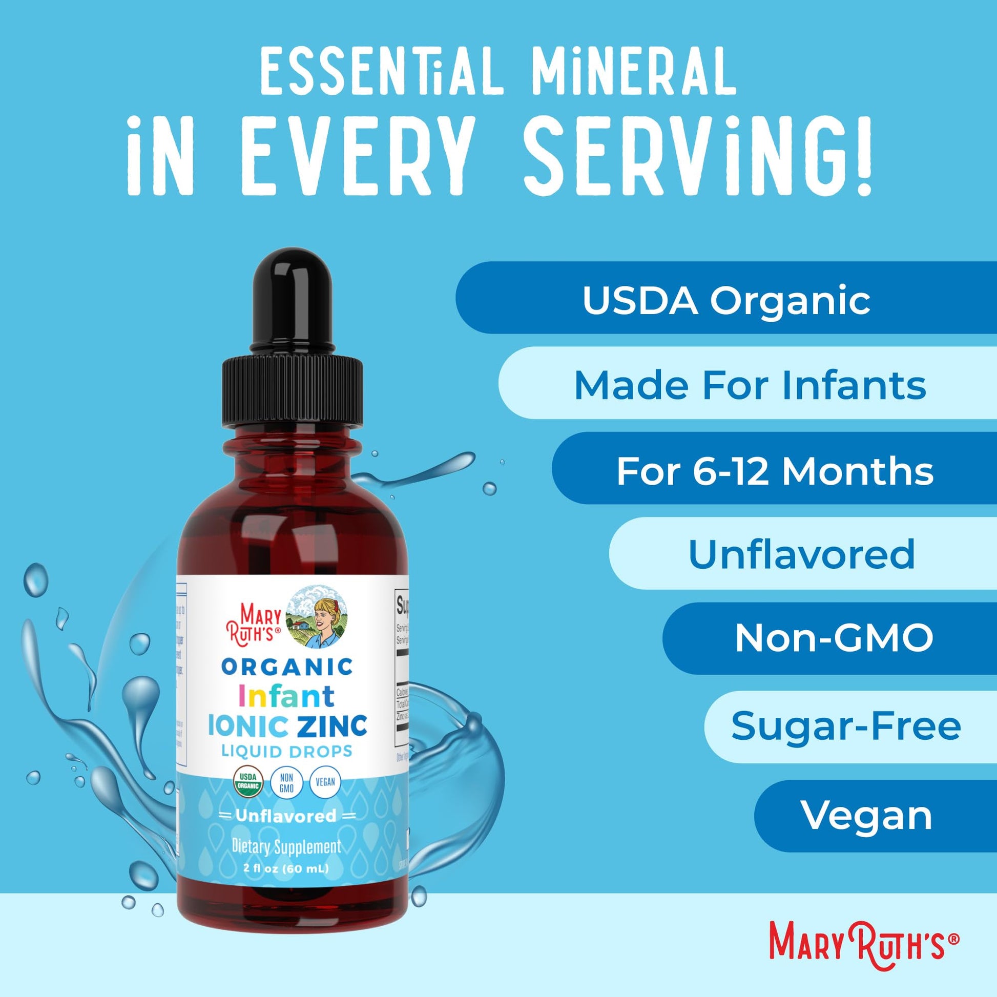 MaryRuth Organics Organic Infant Ionic Zinc Liquid Drops | Zinc Sulfate for Immune Support | Organic Glycerin | Antioxidant | Vegan | Formulated for Babies Ages 6-12 Months | 1 Month Supply | 2 Fl Oz MARYRUTH'S buy supplements canada