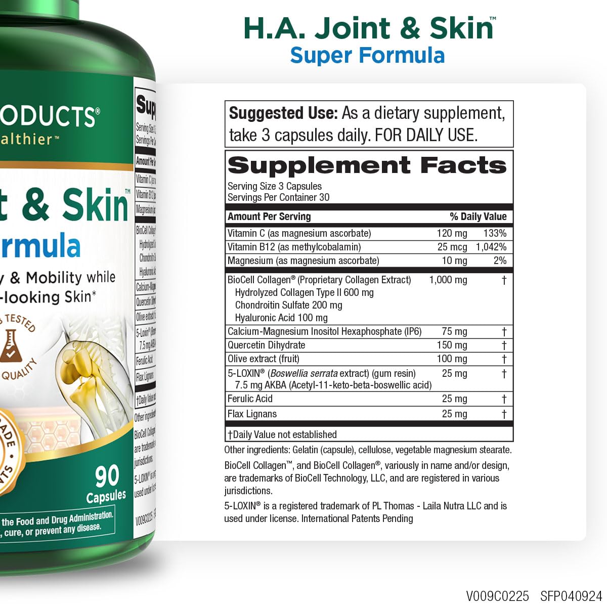 Purity Products H.A. Joint and Skin Super Formula Biocell Collagen w/Hyaluronic Acid Supports Healthy Joint Flexibility, Healthy Synovial Fluid, and Lubrication - 5-Loxin - 90 Capsules (1) Purity Products buy supplements canada