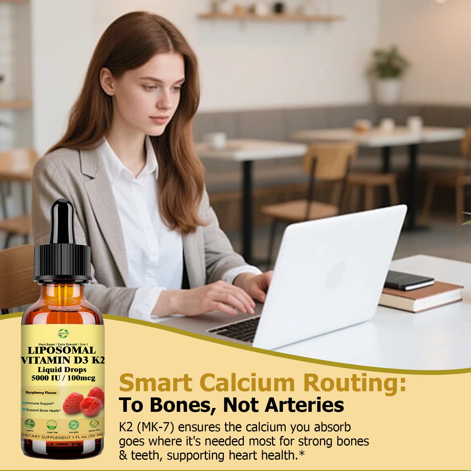 Liquid Vitamin D3 K2 Drops with Calcium Magnesium Omega3, High Potency 5-in-1 D3 K2 Vitamin 5000 IU Supplement for Bone Health, Heart Teeth & Immue, Ultra High Absorption Liposomal D3K2 Plant-Based JUIWEFKK buy supplements canada