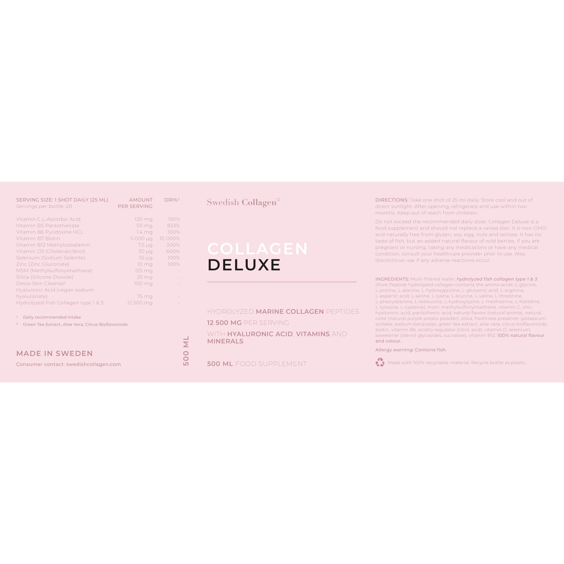 Swedish Collagen - 12500mg Collagen Deluxe 500ml I Hydrolyzed Marine Collagen Peptides (Type I & III) Swedish Collagen buy supplements canada