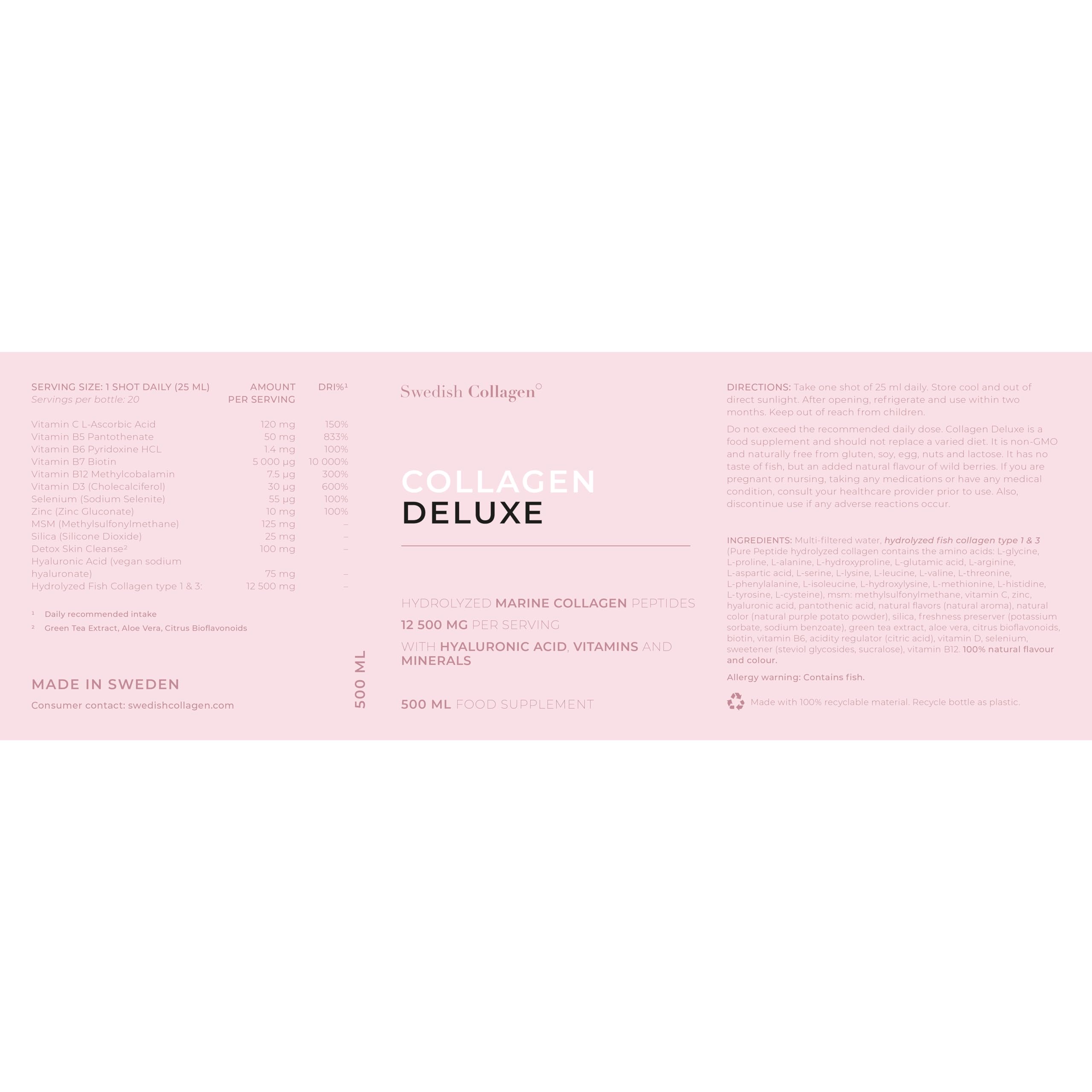 Swedish Collagen - 12500mg Collagen Deluxe 500ml I Hydrolyzed Marine Collagen Peptides (Type I & III) Swedish Collagen buy supplements canada