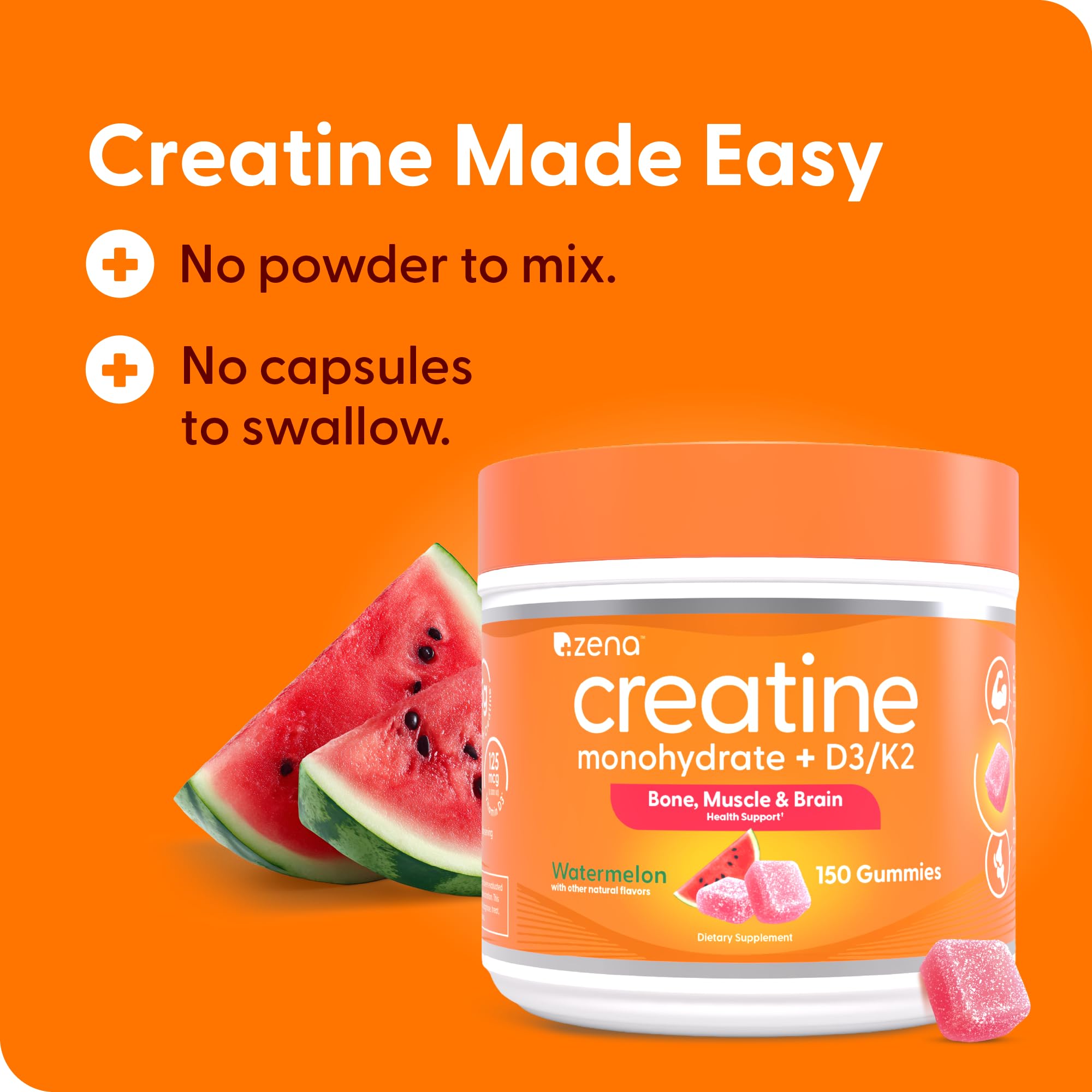 Zena Nutrition Creatine Gummies with D3 & K2, Creatine Monohydrate for Men and Women, Supports Bone, Muscle, & Cognitive Health, Gummy Workout Supplement, Watermelon Flavor, 150ct, 30 Daily Servings Zena Nutrition buy supplements canada