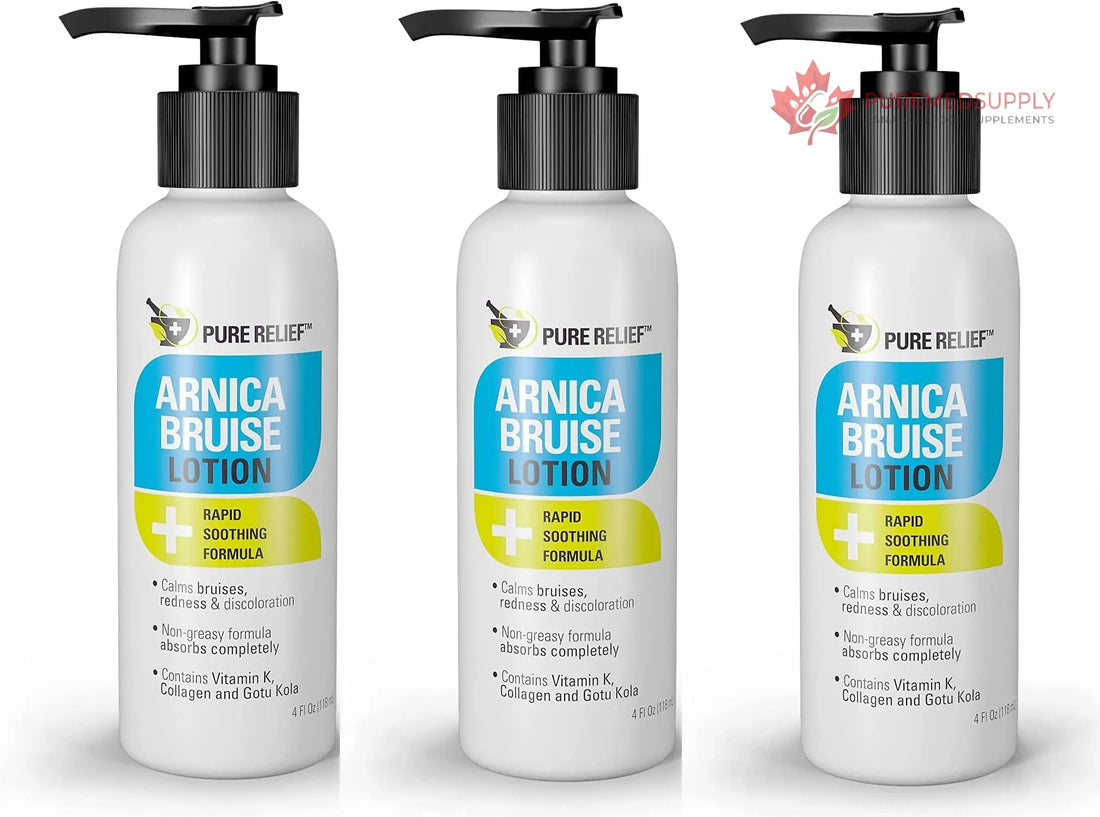 Pure Relief Arnica Bruise Relief Lotion for Bruising, Swelling, & Discoloration On Skin, Natural Skin Care Arnica Bruise Homeopathic Topical Bruise Cream W/Aloe Vera & Collagen, 4 Fl Oz (Pack of 3) Pure Relief buy supplements canada