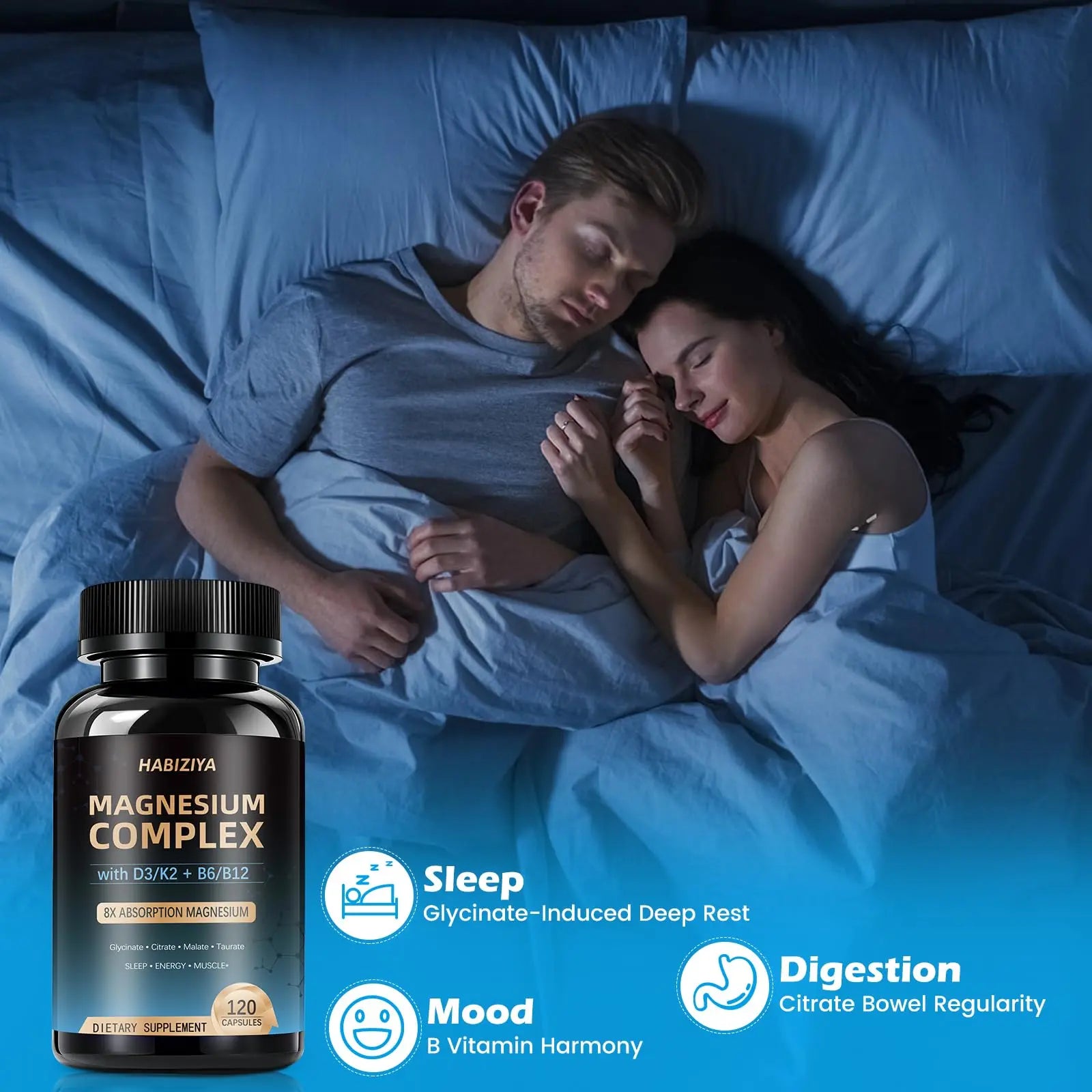 Magnesium Complex Supplement 600mg with with D3 K2 MK7 & B Vitamins High Absorption Capsules with Glycinate, Citrate & Malate,Taurate Relaxation,Muscle,Heart Support, Vegan 120 Capsules HABIZIYA buy supplements canada