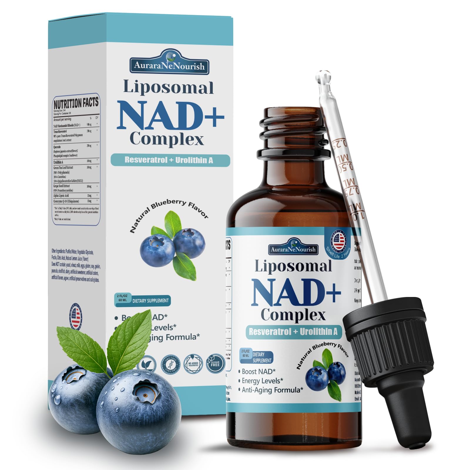 Liposomal NAD+ Liquid Drops, 8-in-1 NAD⁺ Nicotinamide Riboside Resveratrol 900mg w. Quercetin & Urolithin A | Fast Absorption NAD+ Supplement with CoQ10, ALA | Cellular Energy, Anti-Aging, Vitality AuraraNeNourish buy supplements canada