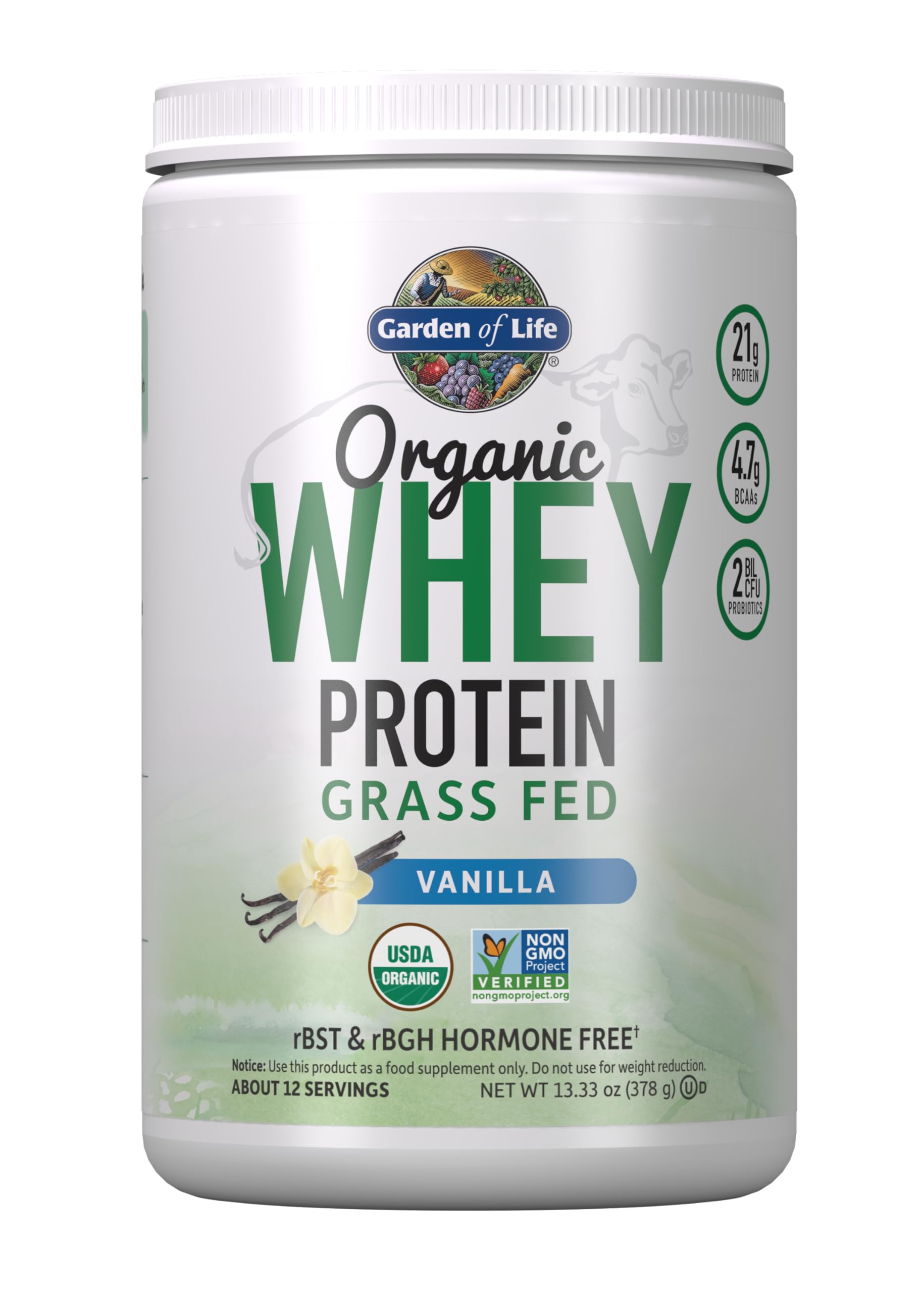 Garden of Life Grass Fed Whey Protein Powder Vanilla - 21g Protein for Women & Men + Probiotics - 12 Servings - Gluten Free, Non GMO, Kosher, Humane, RBST & rBGH Hormone Free Garden of Life buy supplements canada