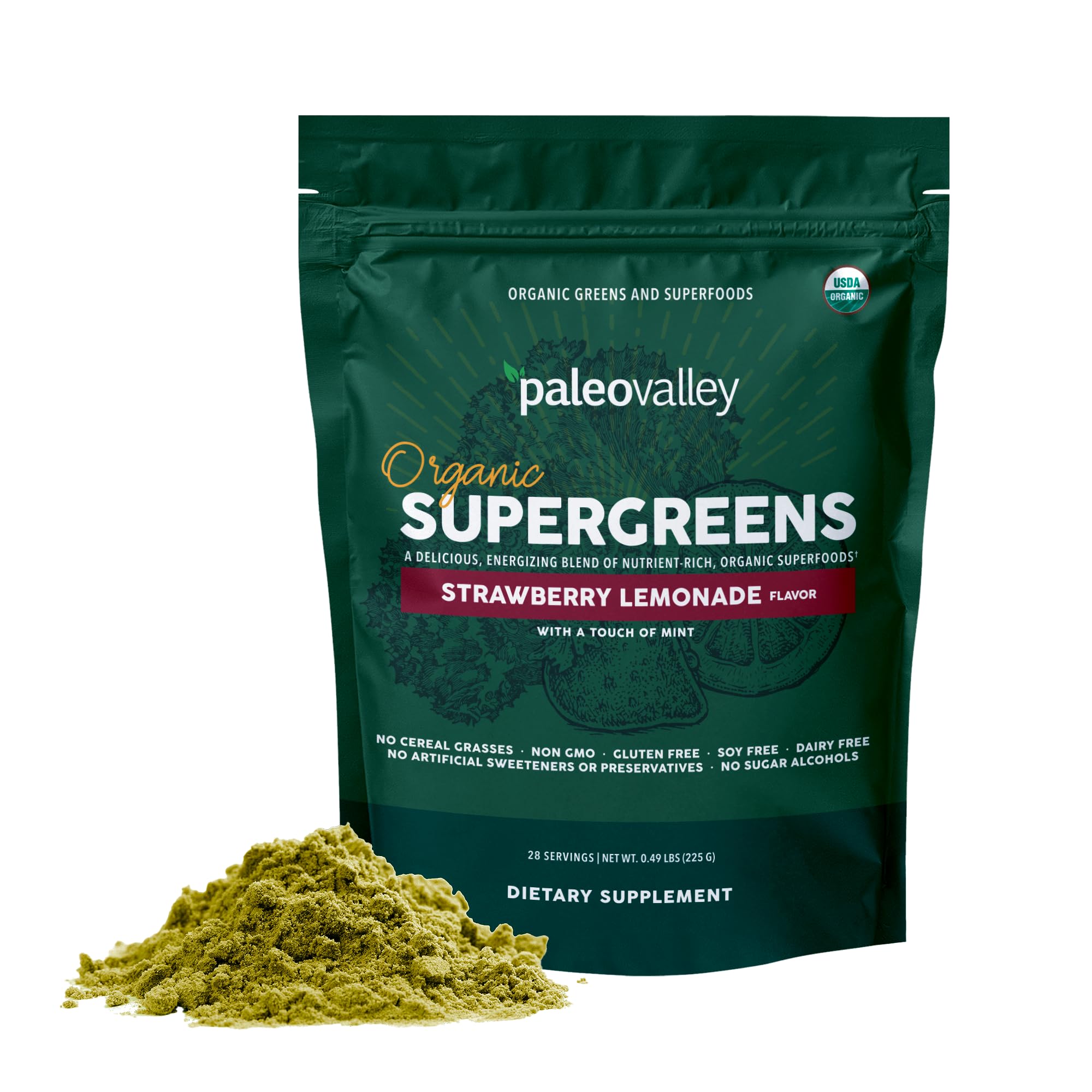 Paleovalley Organic Supergreens - Organic Greens Powder Superfood for Immune Support - Paleo Green Powder Blend - 28 Servings - 23 Superfoods - Gluten Free, No Cereal Grasses, Soy or Grain Paleovalley buy supplements canada