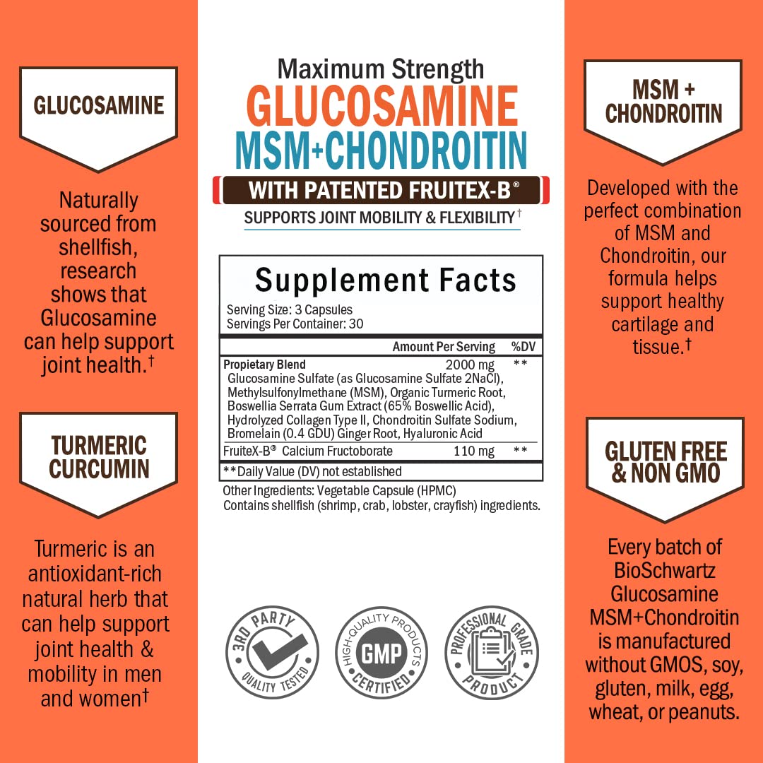 Glucosamine Chondroitin MSM 2110mg - Joint Support Supplement with Turmeric BioSchwartz buy supplements canada