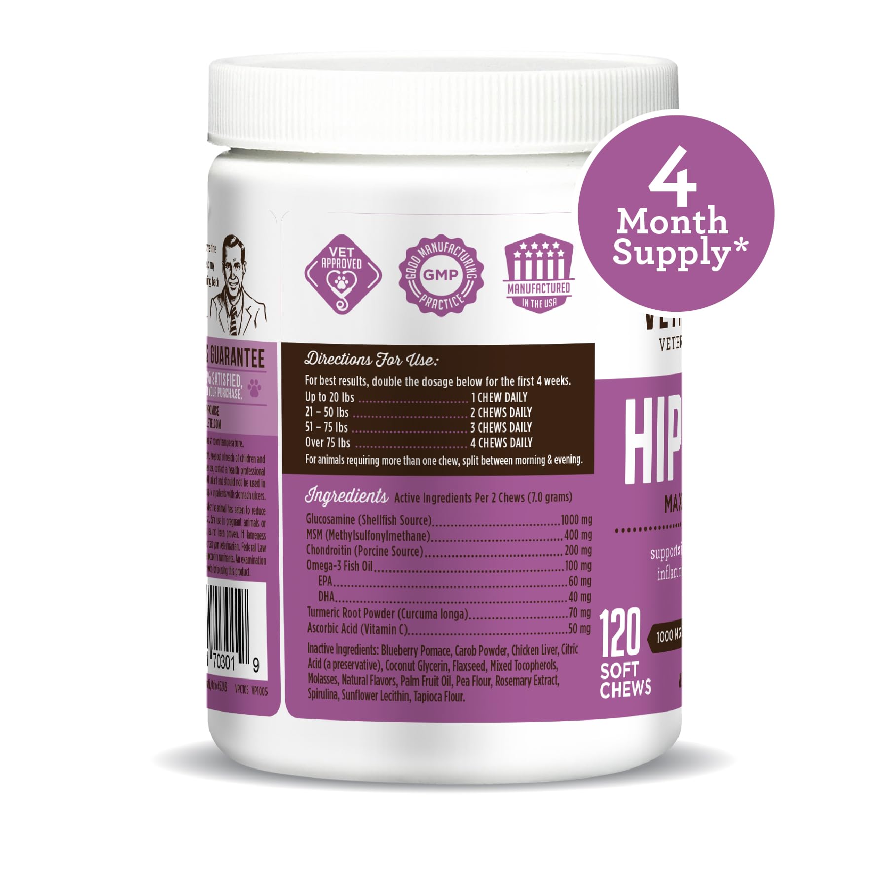 Dr. Joseph's VetPro Complete Dog Hip & Joint Supplement for Arthritis Pain Relief – High-Strength Glucosamine & Chondroitin Chews for Senior Dogs – Vet Formulated Daily Treats, Chicken Flavor, 120 Ct VetPro Complete buy supplements canada