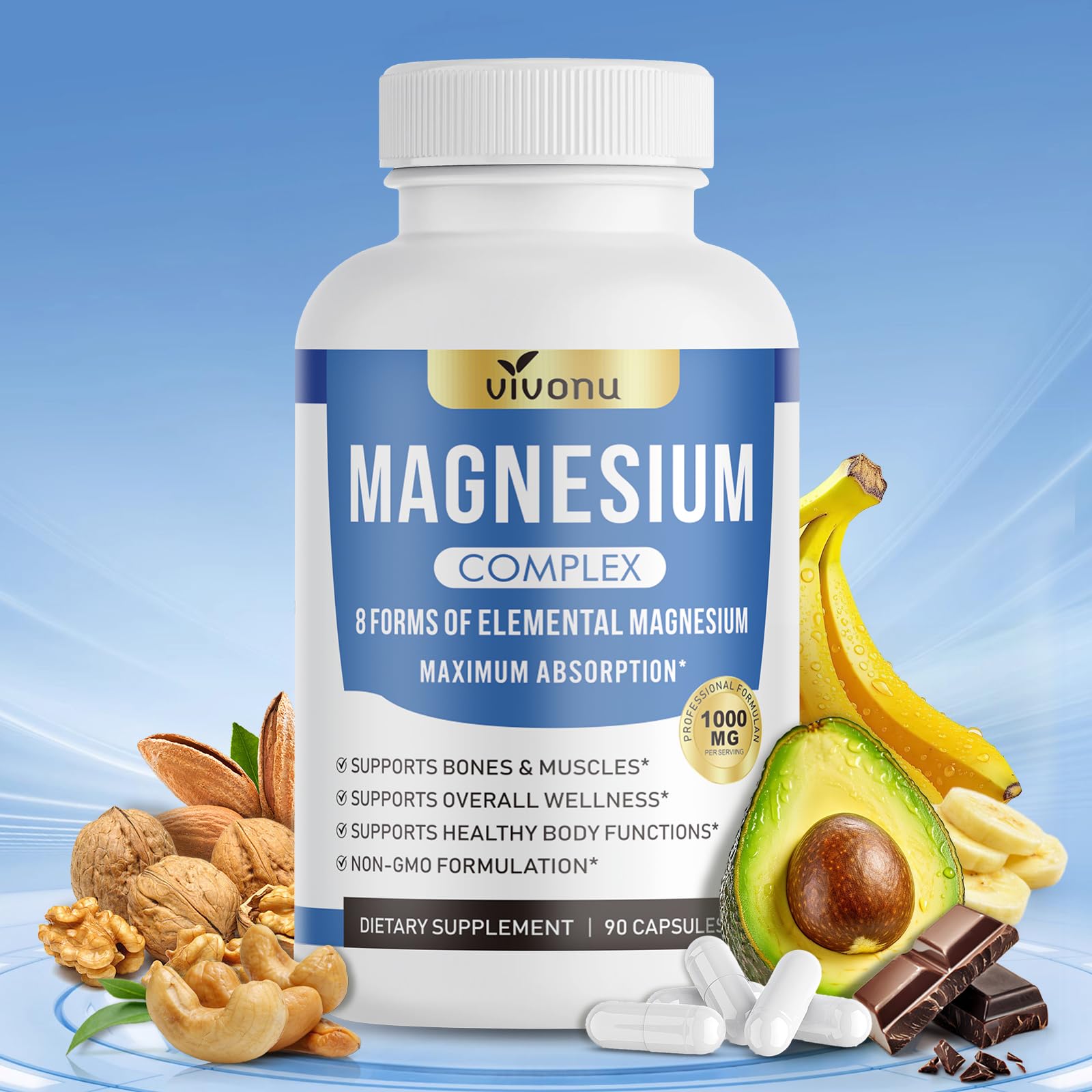 1000mg Magnesium Complex for Women & Men*, 8 Elemental with Magnesium Glycinate, Citrate, Malate, Taurate, Oxide, Carbonate, Aspartate, Orotate for Bones, Muscle VivoNu buy supplements canada