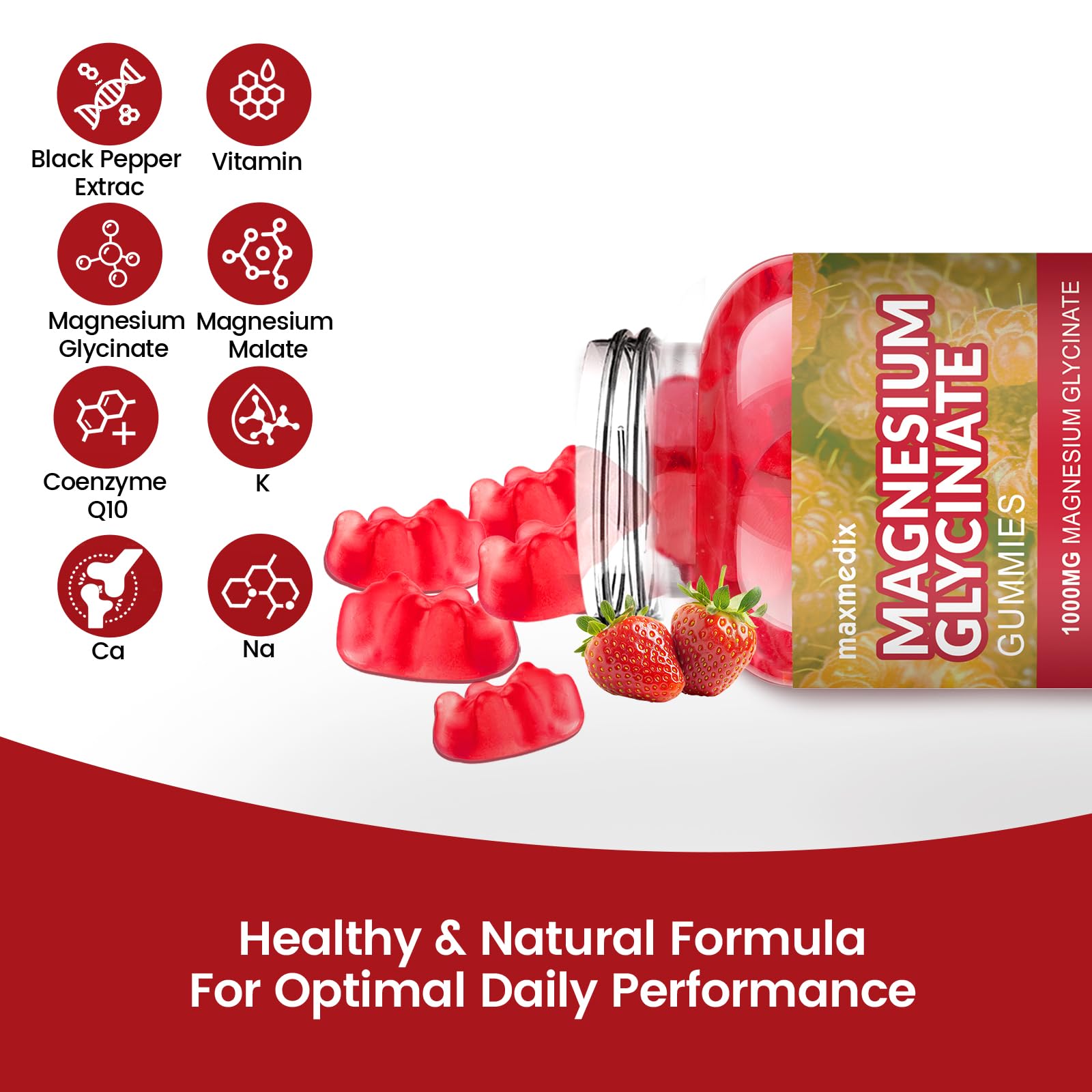 Magnesium Glycinate Gummies 1000mg, Sugar Free Magnesium Potassium Supplements Chewable for Adults with L-Threonate for Sleep, Body Support and Relaxation,90 Strawberry Gummies maxmedix buy supplements canada