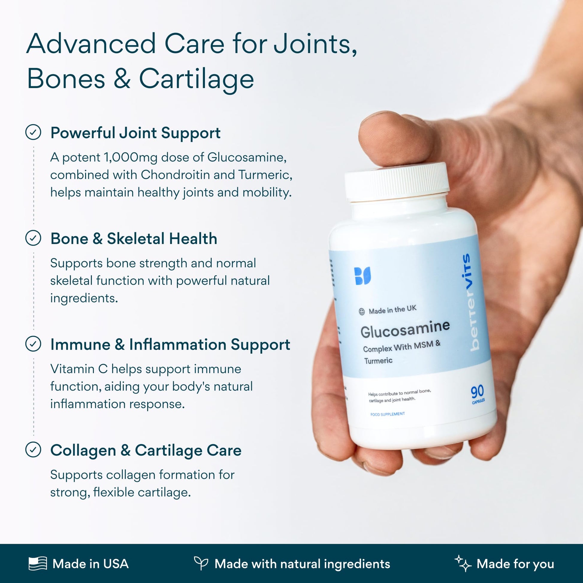 Bettervits Glucosamine Complex with MSM Сhondroitin | Joint Supplements for Women and Men with Vitamin C | Arthritis Support Supplement for Mobility & Flexibility - 90 Capsules Bettervits buy supplements canada