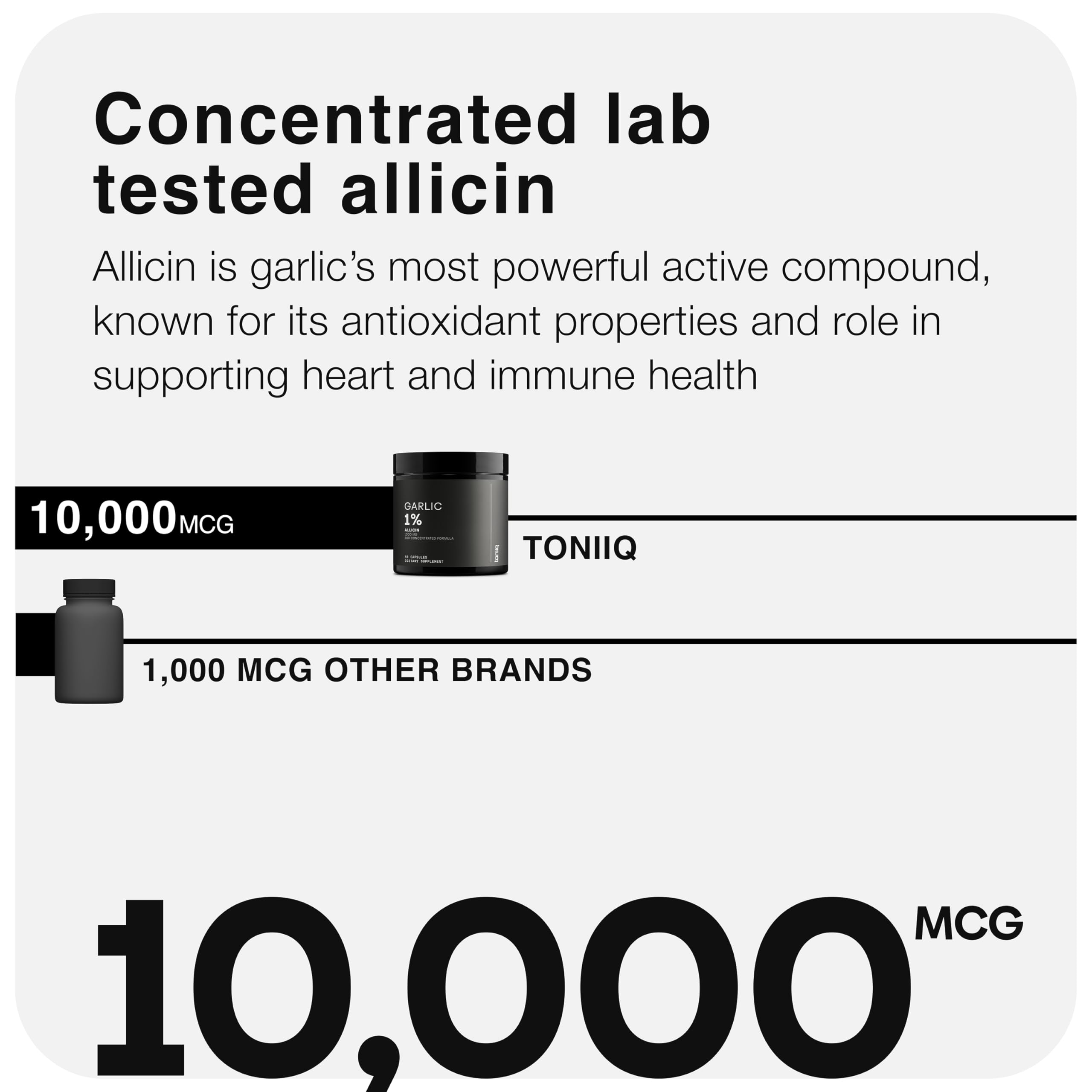 Toniiq Garlic Capsules with 10,000mcg Allicin - Odorless - 50:1 Extract for Maximum Potency - Third-Party Lab Tested - 60 Vegetarian Capsules Toniiq buy supplements canada